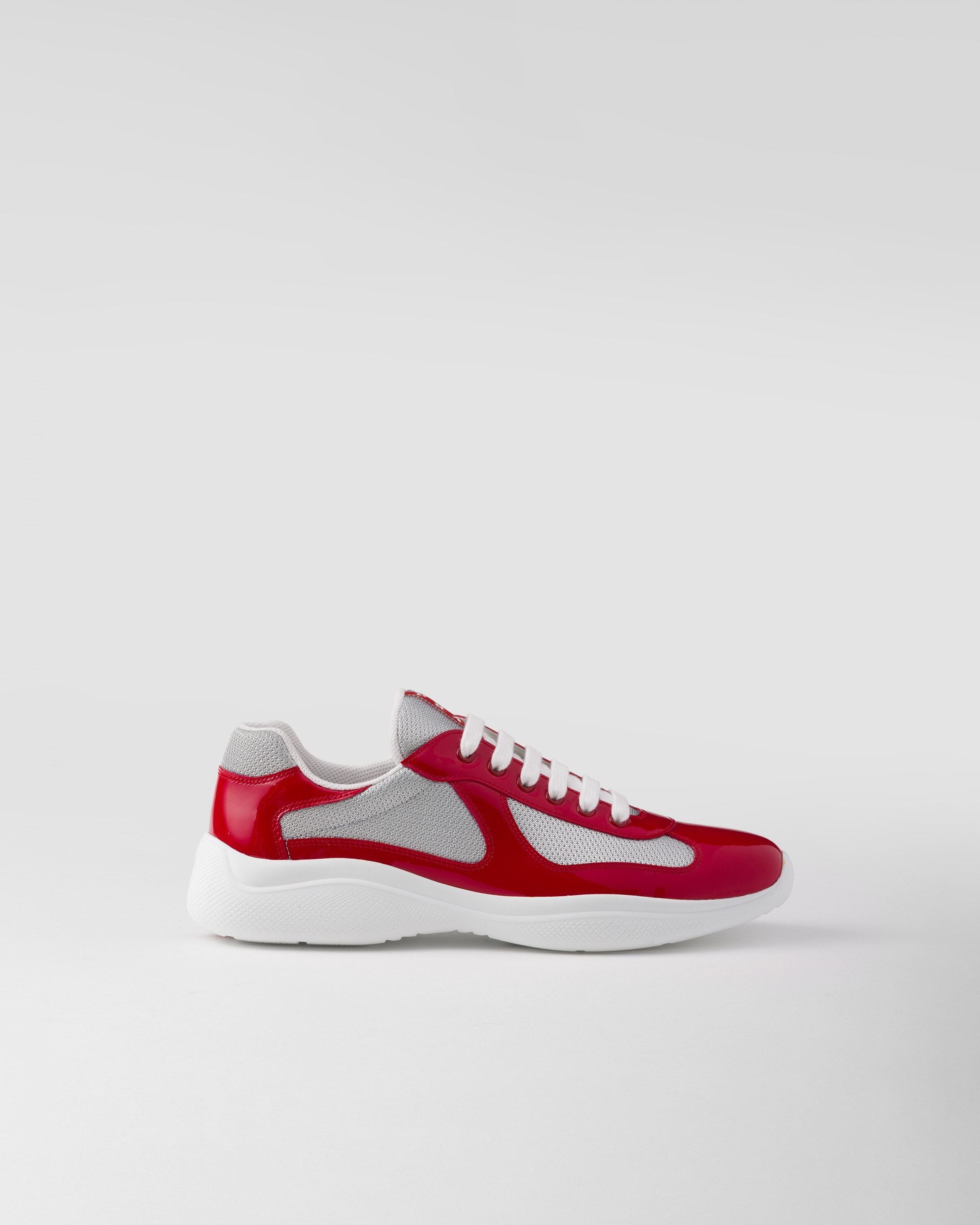 Sneakers Prada America's Cup In Vernice E Tessuto Bike, Uomo, Rosso/argento, Taglia 8