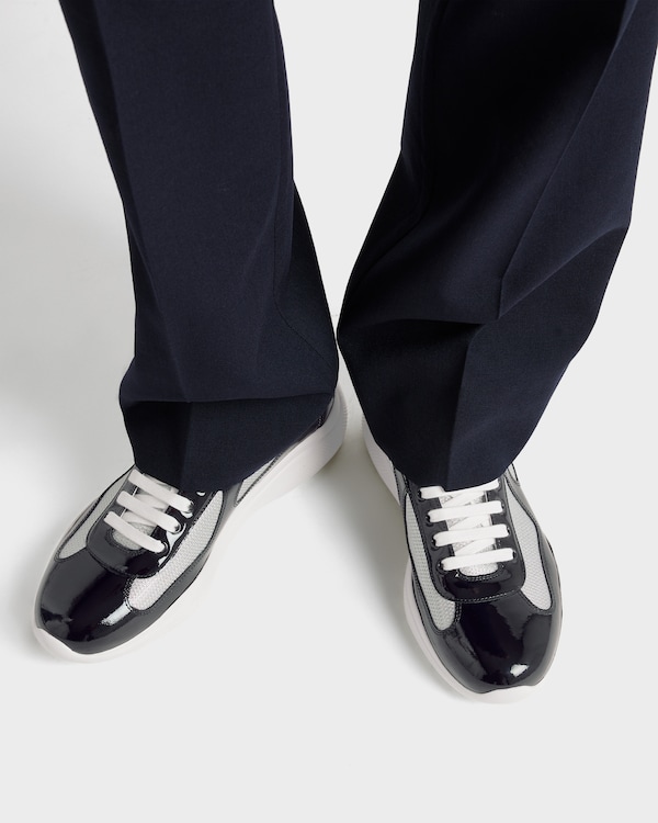 Patent leather and technical fabric Prada America's Cup sneakers - Black/Silver Patent leather and technical fabric Prada America's Cup sneakers - Black/Silver