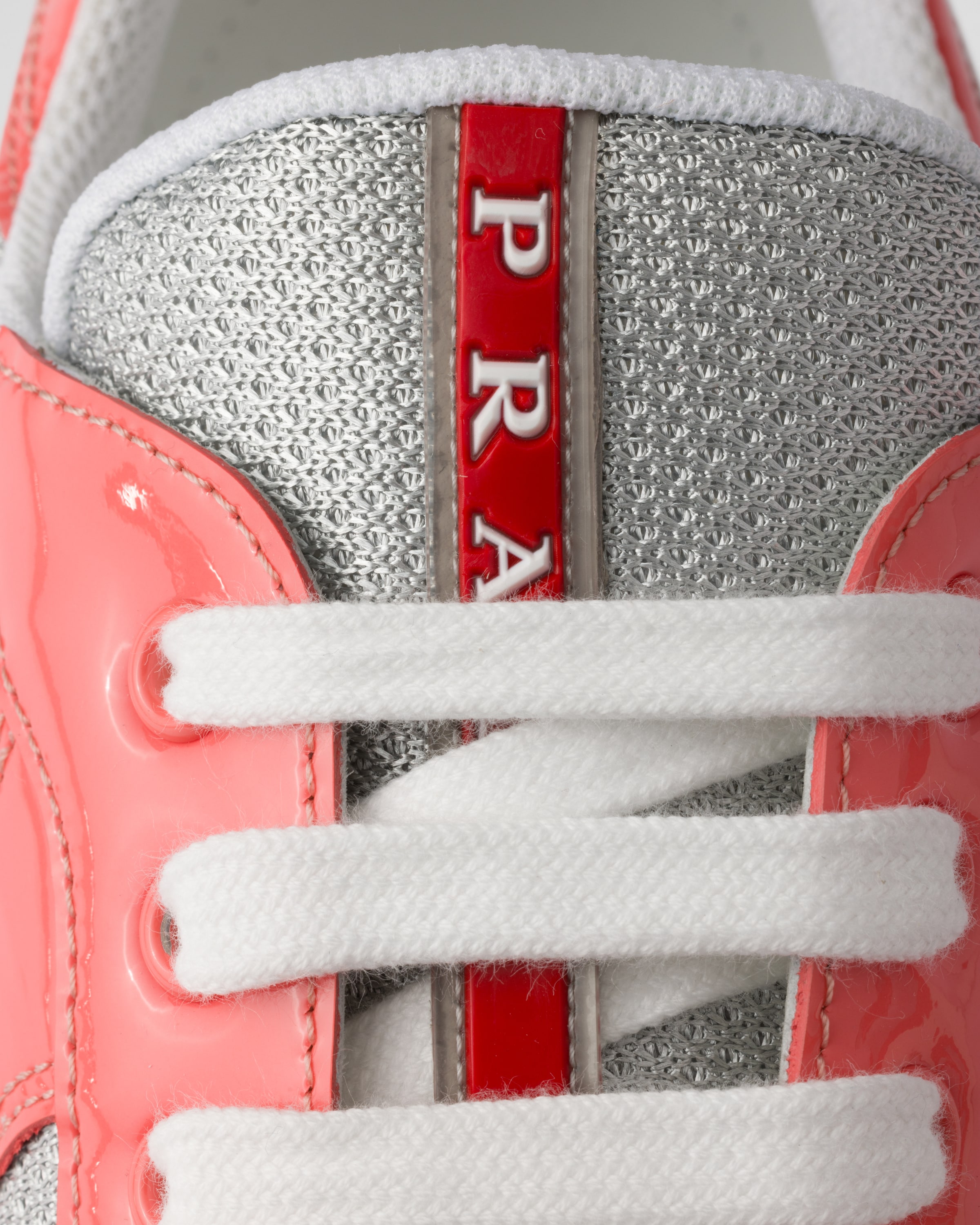 Coral/silver Patent Leather And Technical Fabric Prada