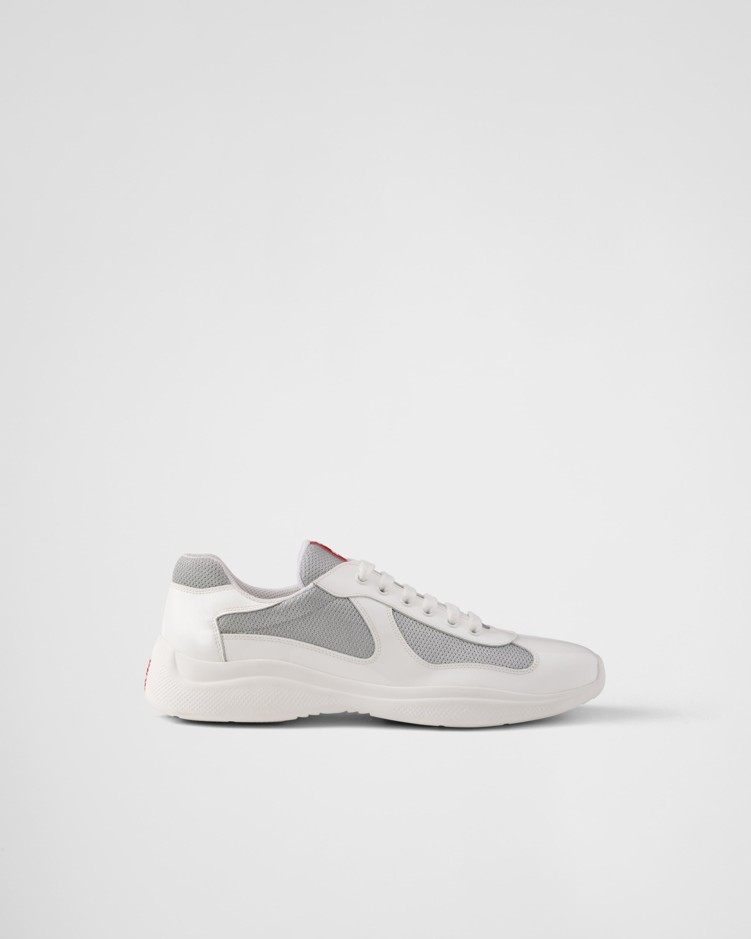 Prada Two-tone Leather And Fabric America S Cup Sneakers In White/silver