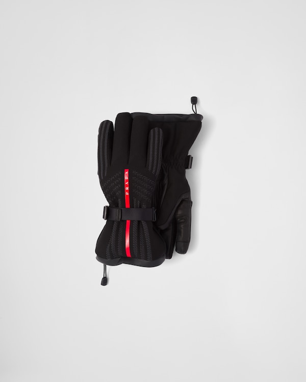 Black GORE-TEX, leather and knit ski gloves | PRADA