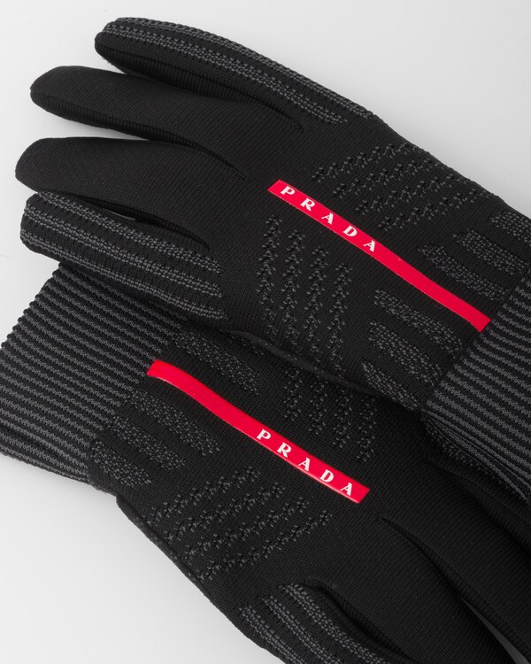 Black Windproof Knit Gloves PRADA