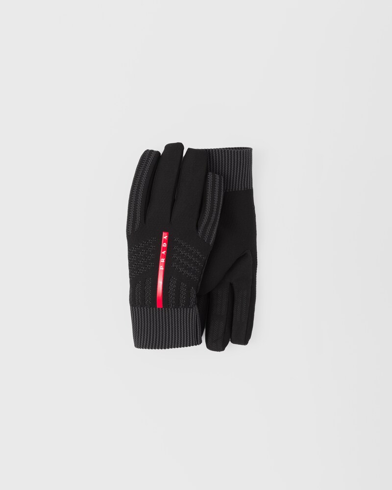 Black Windproof Knit Gloves PRADA