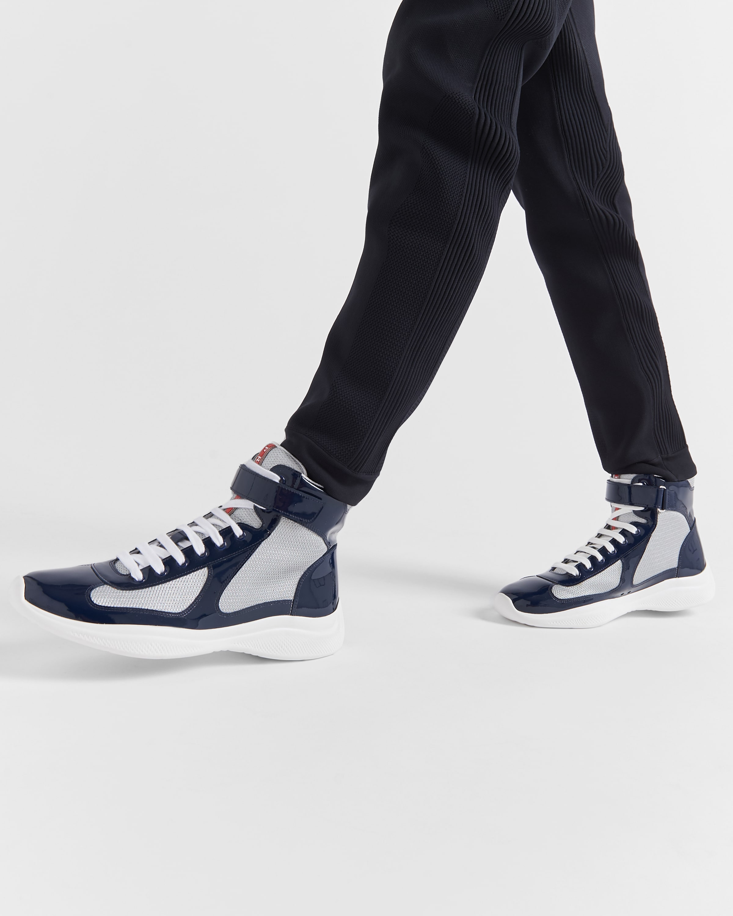 Royal Blue silver Prada America s Cup High top Sneakers PRADA