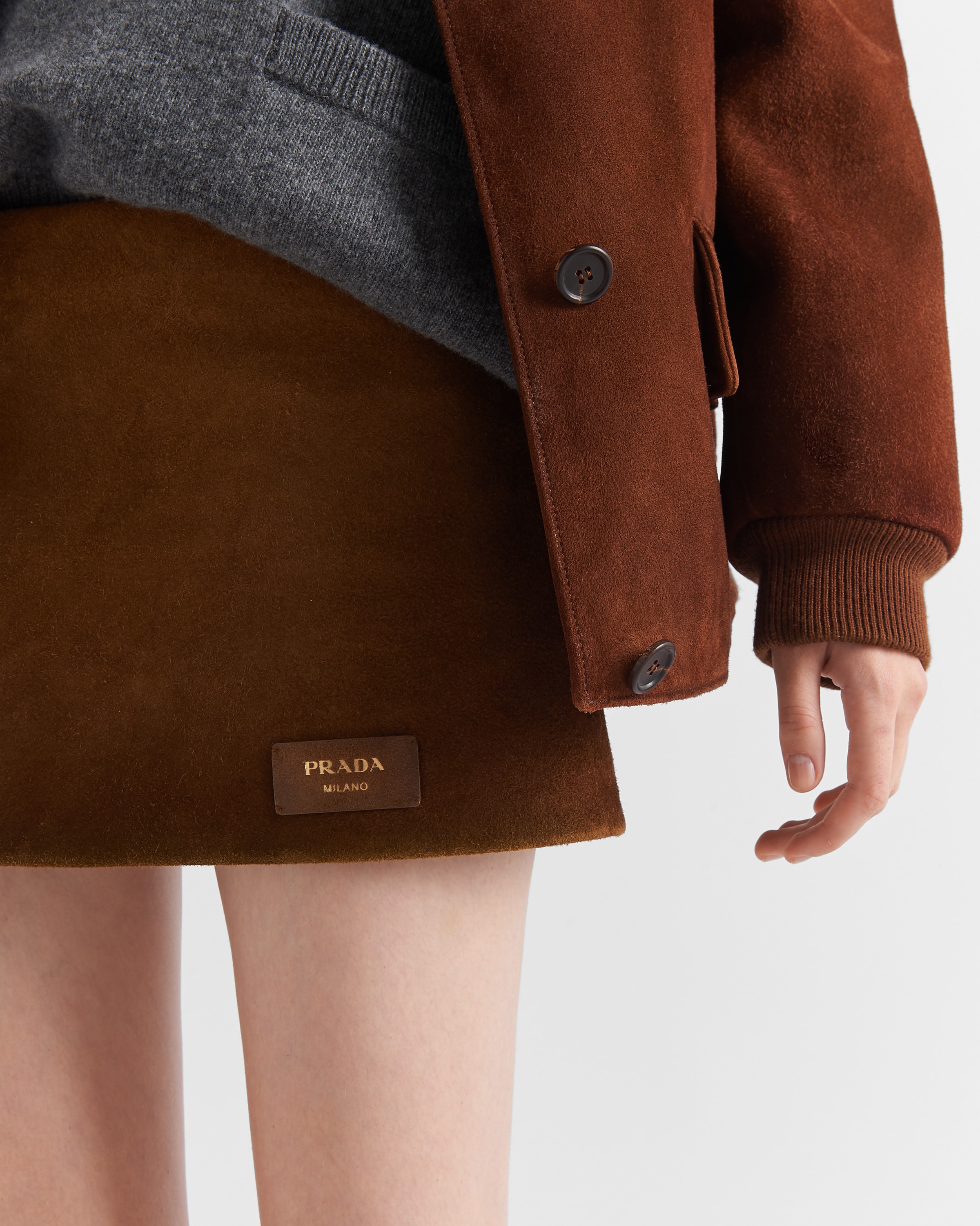 Prada suede mini on sale skirt
