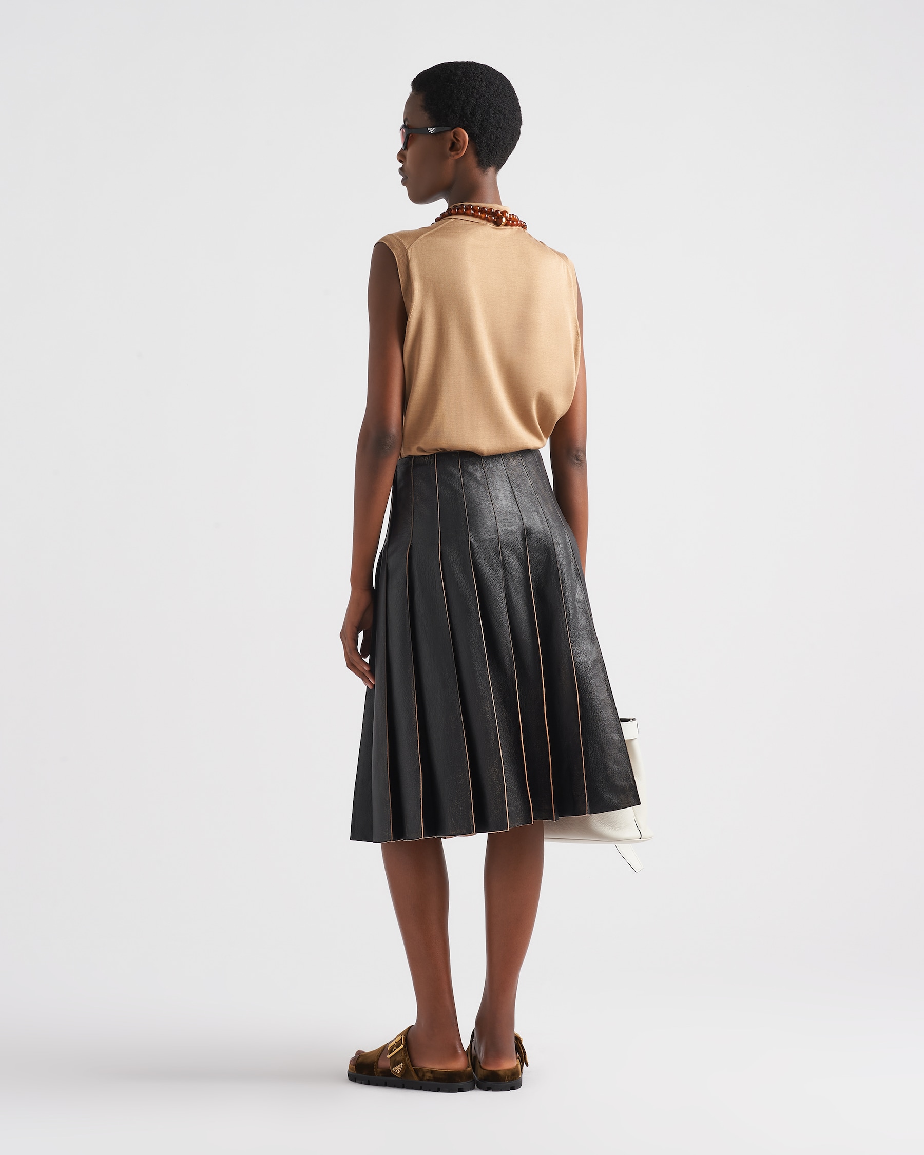 Vintage Prada Y2K black leather midi skirt UK4 main image 1