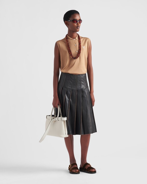 Recent Prada Muted Gold Fine Leather Skirt