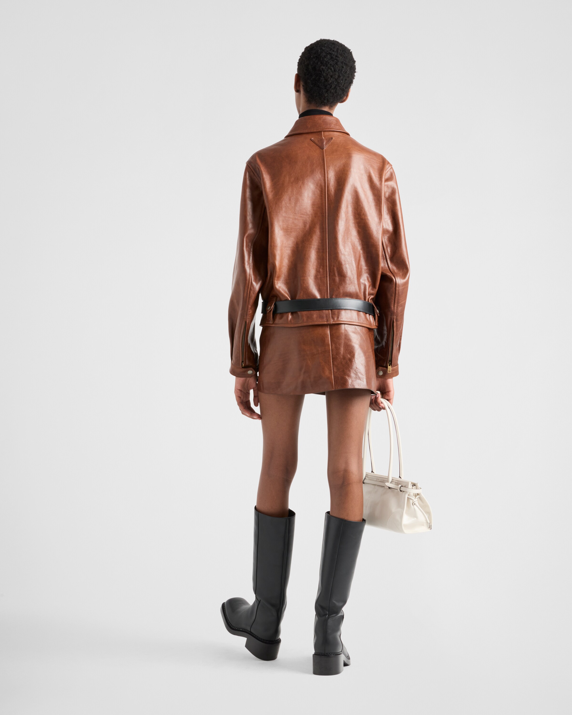 ブラウン レザー ミニスカート | PRADA 