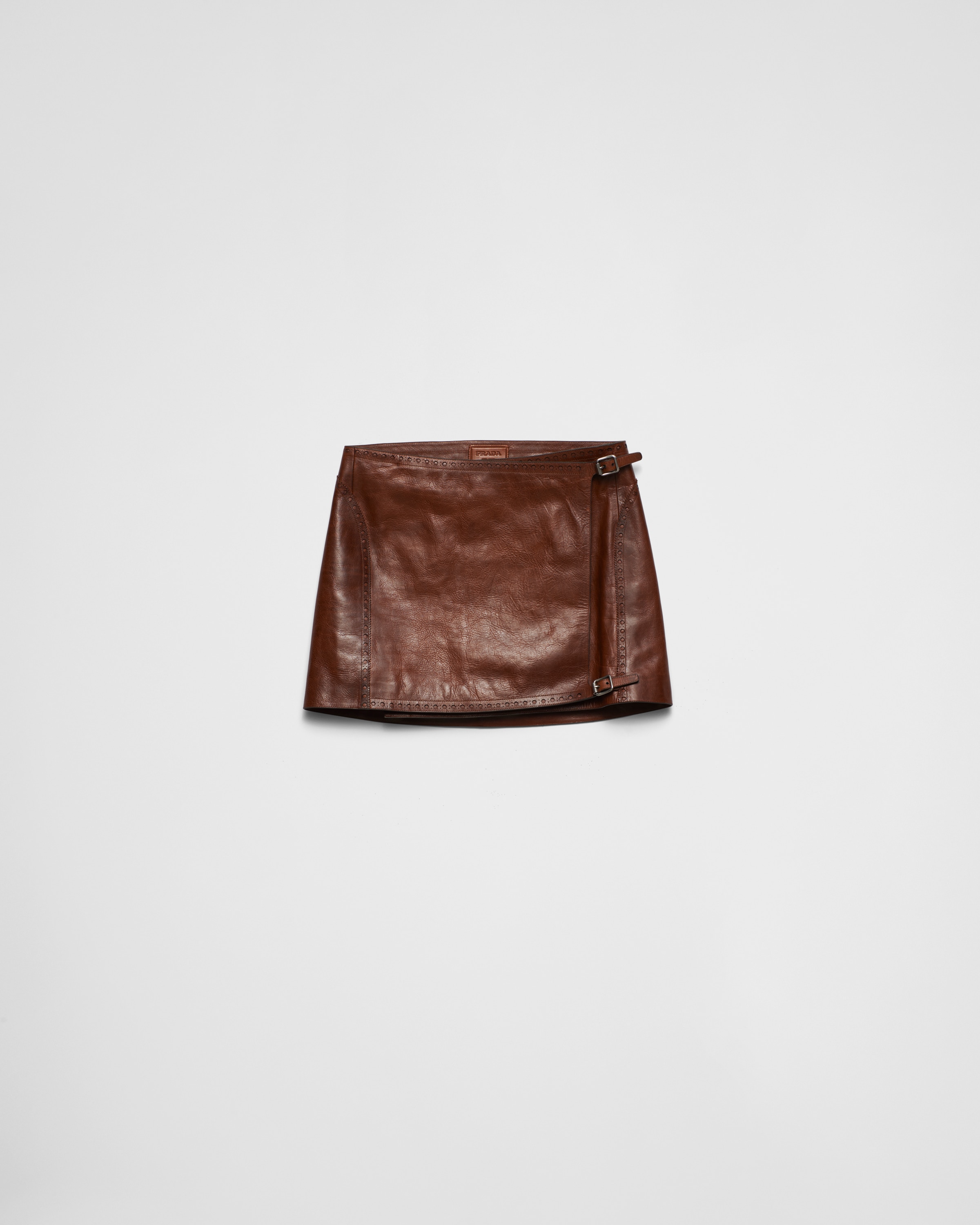 Prada Leather Miniskirt In Brown