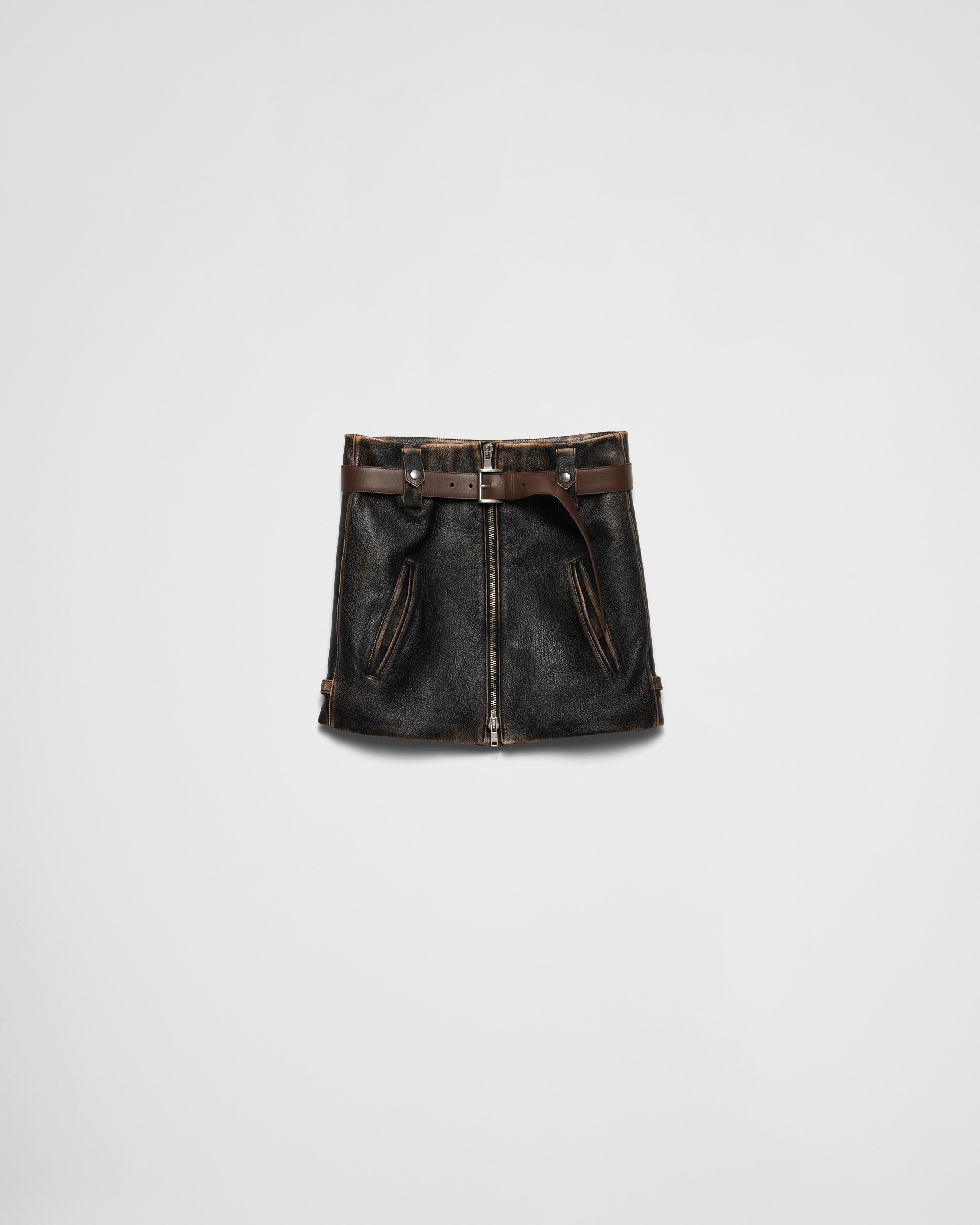 Prada Leather Miniskirt In Black