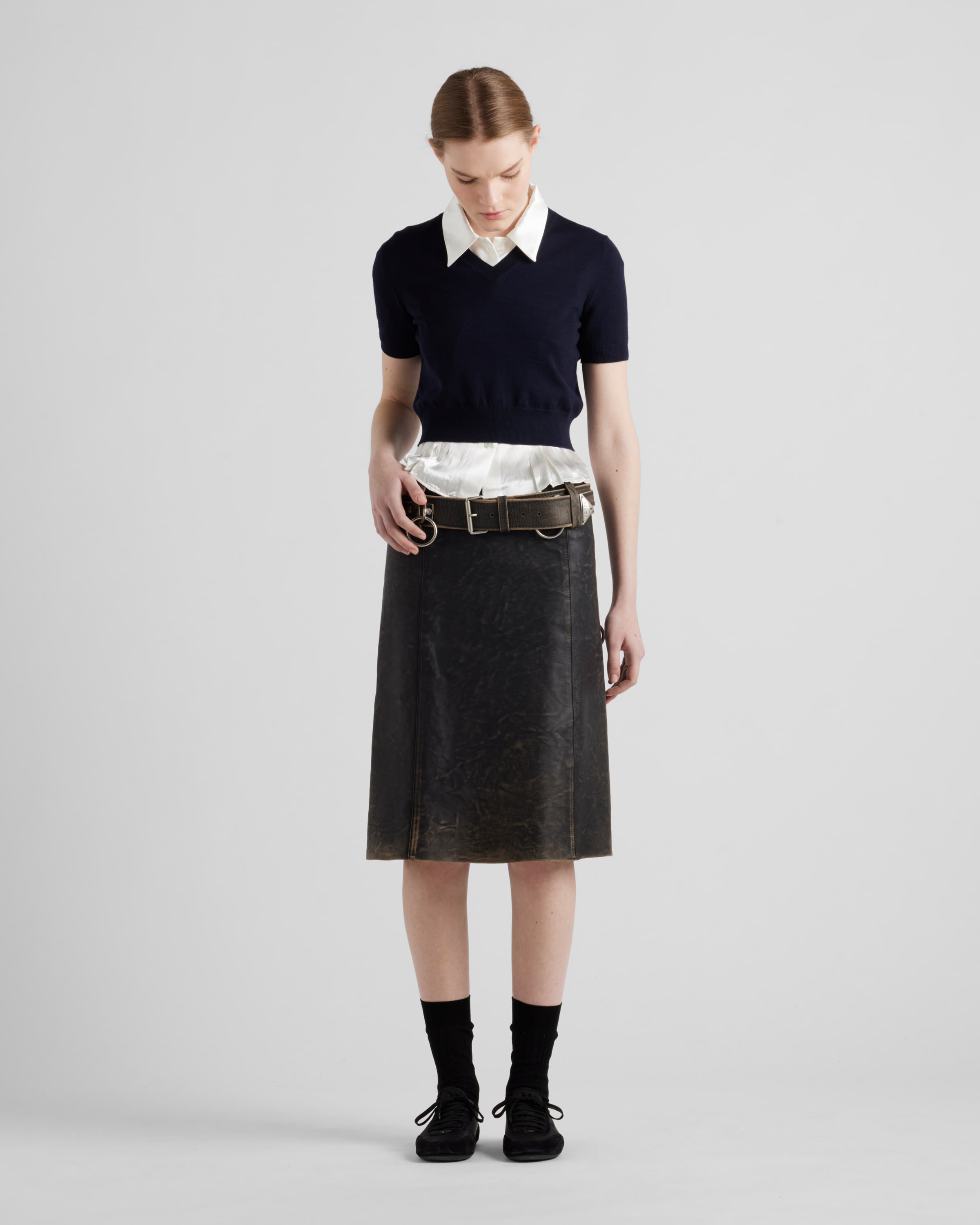 Prada Pencil Leather Skirt In Black