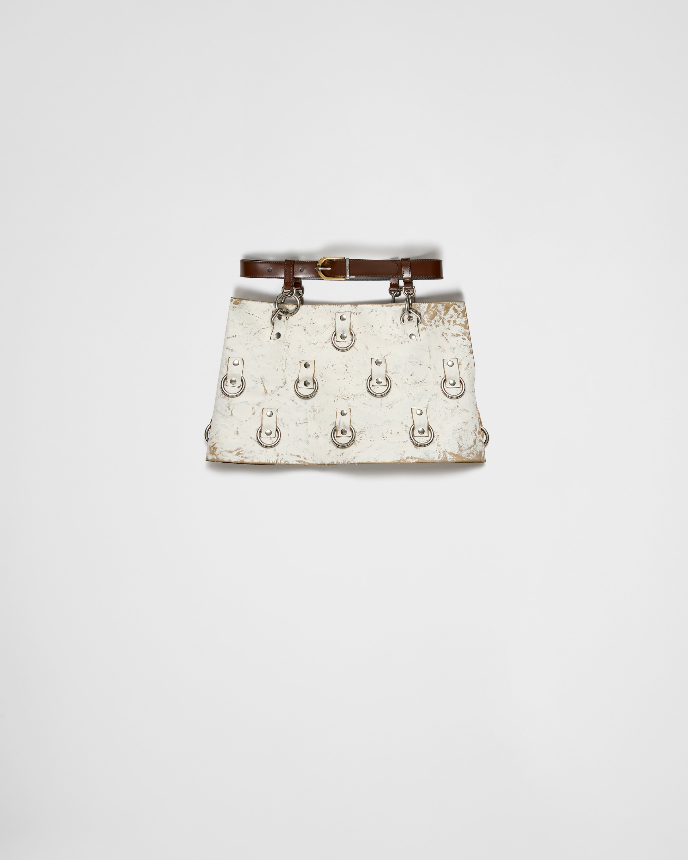 ホワイト エンベリッシュド レザー ミニスカート | PRADA