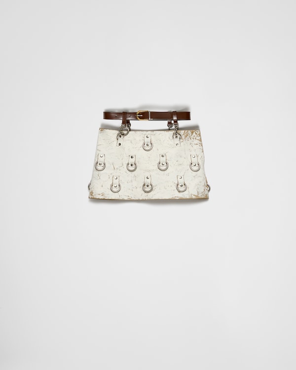 【PRADA】メタルバックル付レザーベルト レザー ミニスカート ブラック メタルリング付 レザー ミニスカート | PRADA