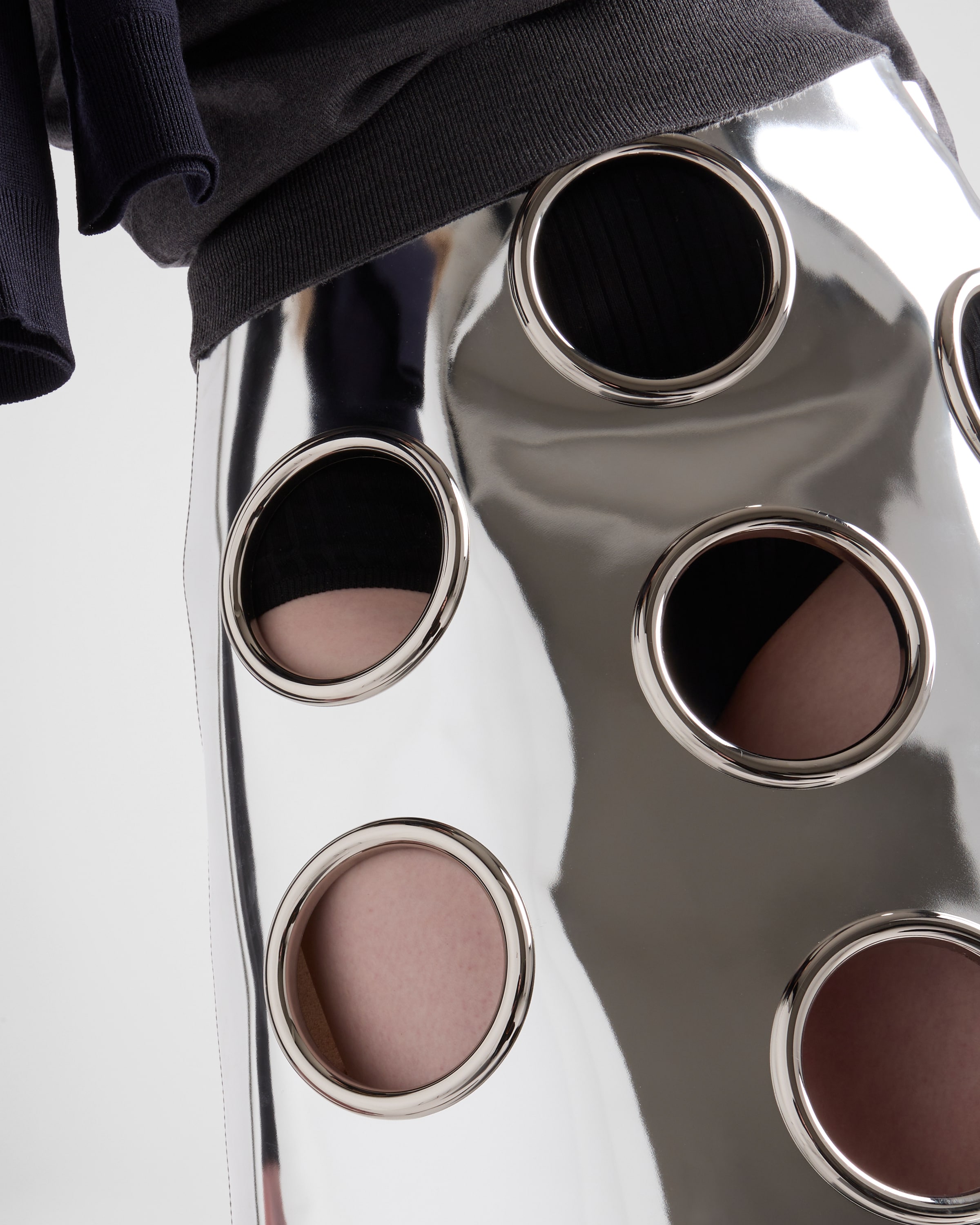 Prada Metallic-effect Leather Midi Skirt In Silver