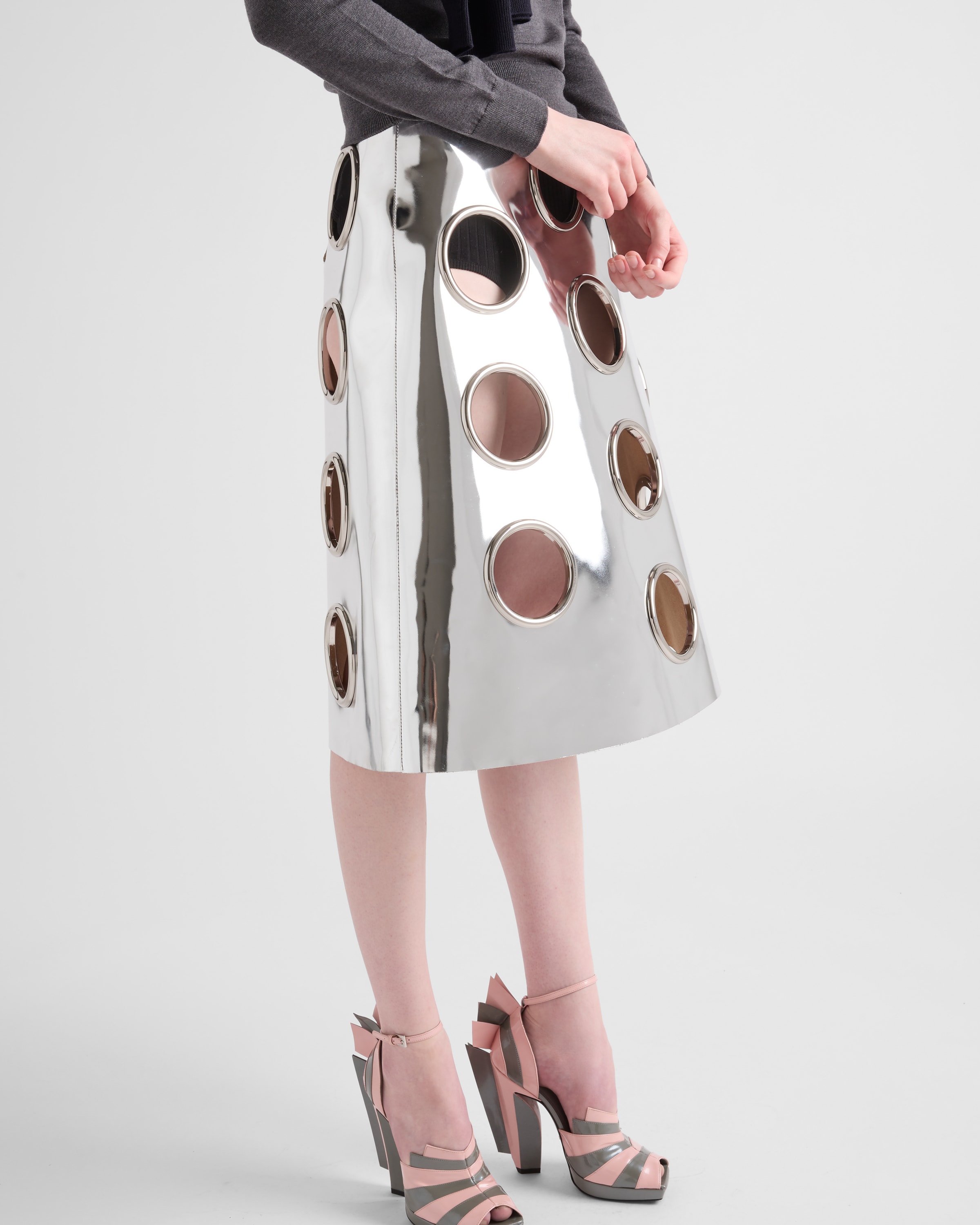 Silver Shiny Leather Skirt | PRADA