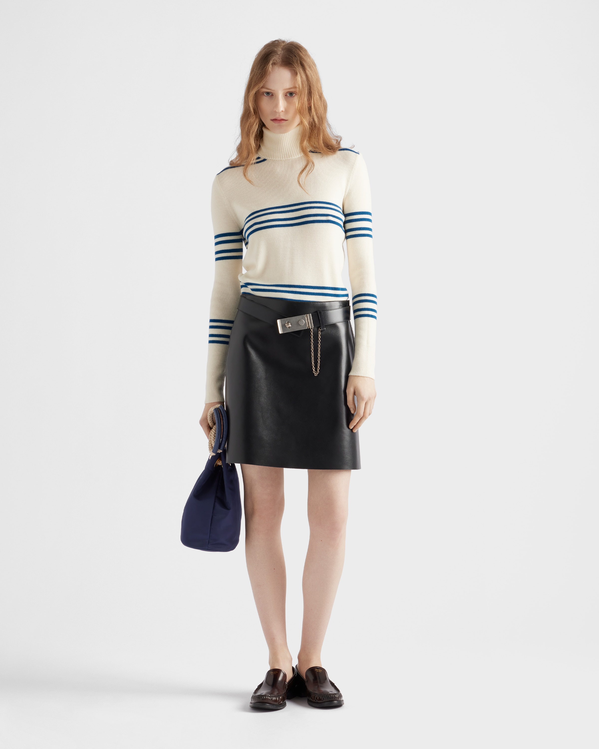 新作☆直営店 PRADA レザー ミニスカート ブラック 51919 ブラック レザー ミニスカート | PRADA