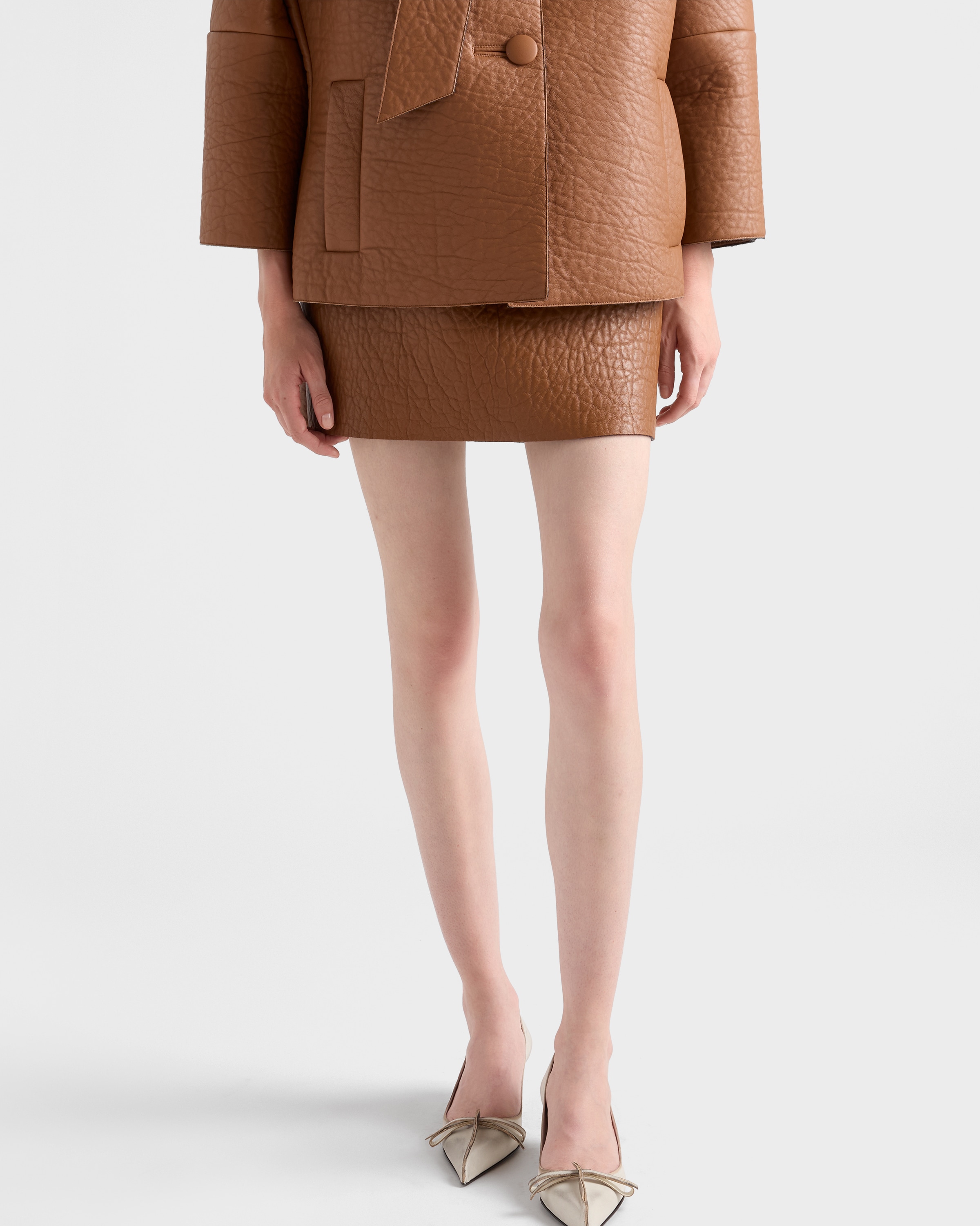 Prada Minirock Aus Nappa-leder In Brown