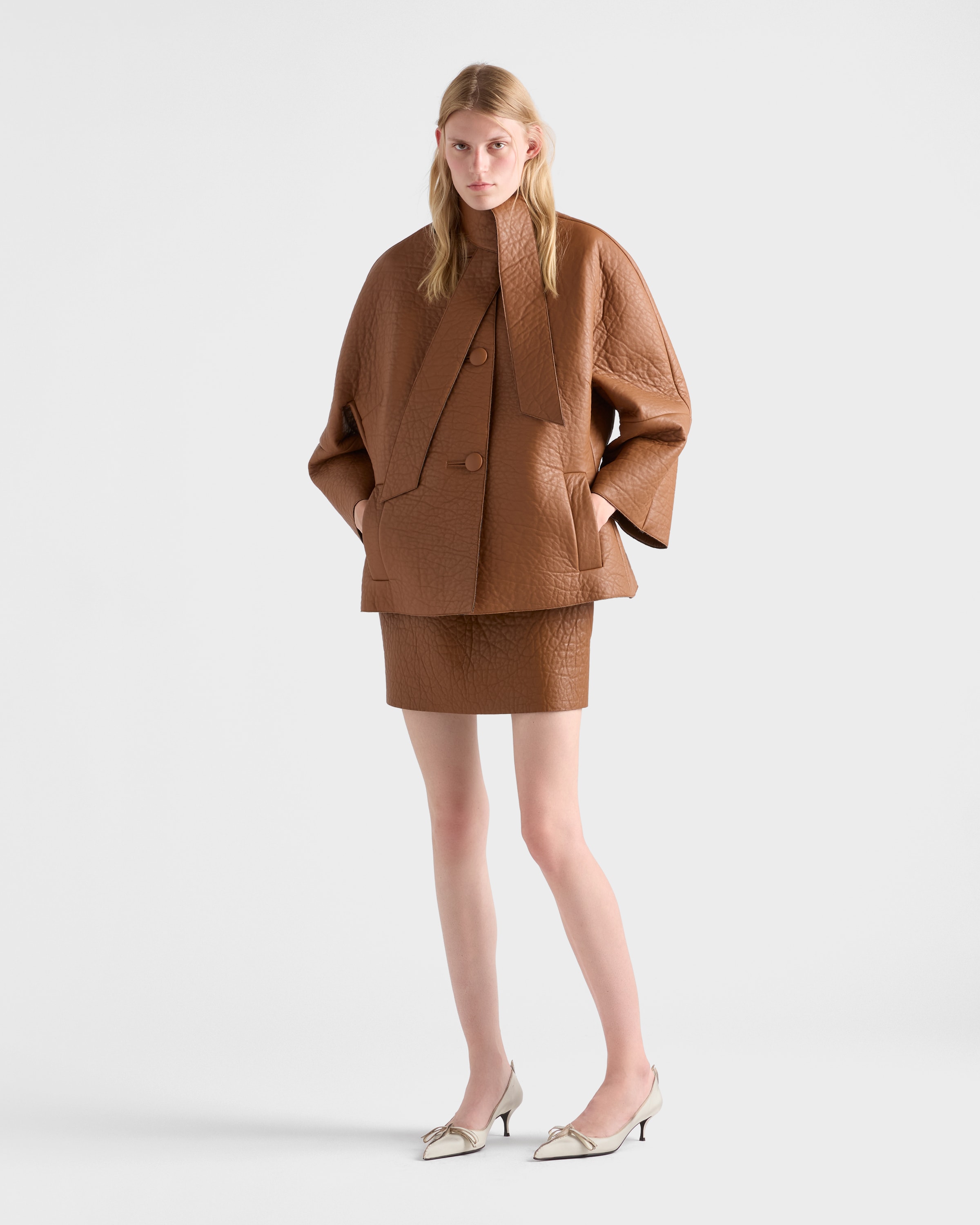 Prada Minirock Aus Nappa-leder In Brown