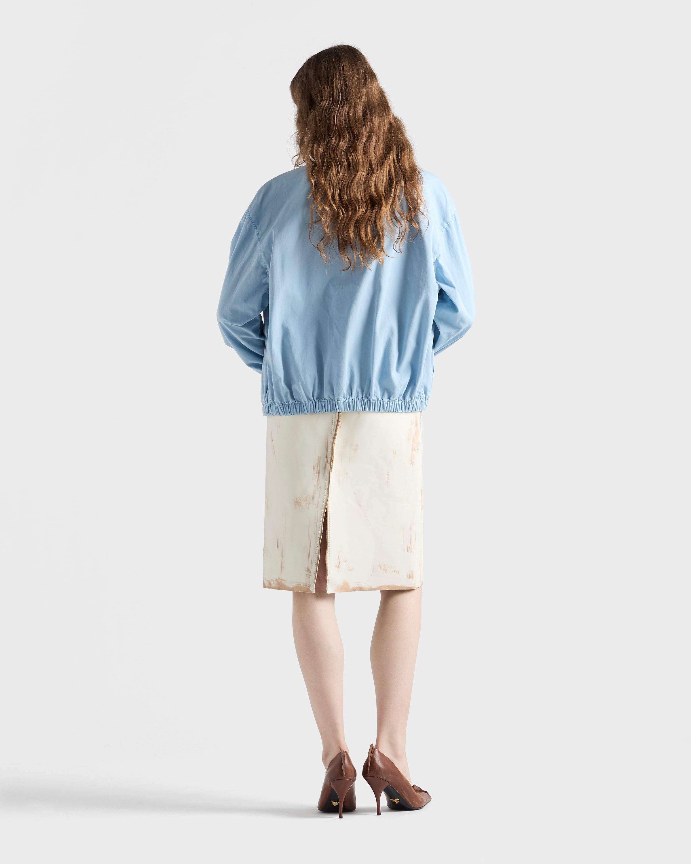 prada スカート　ホワイト White Embroidered Satin Skirt | PRADA