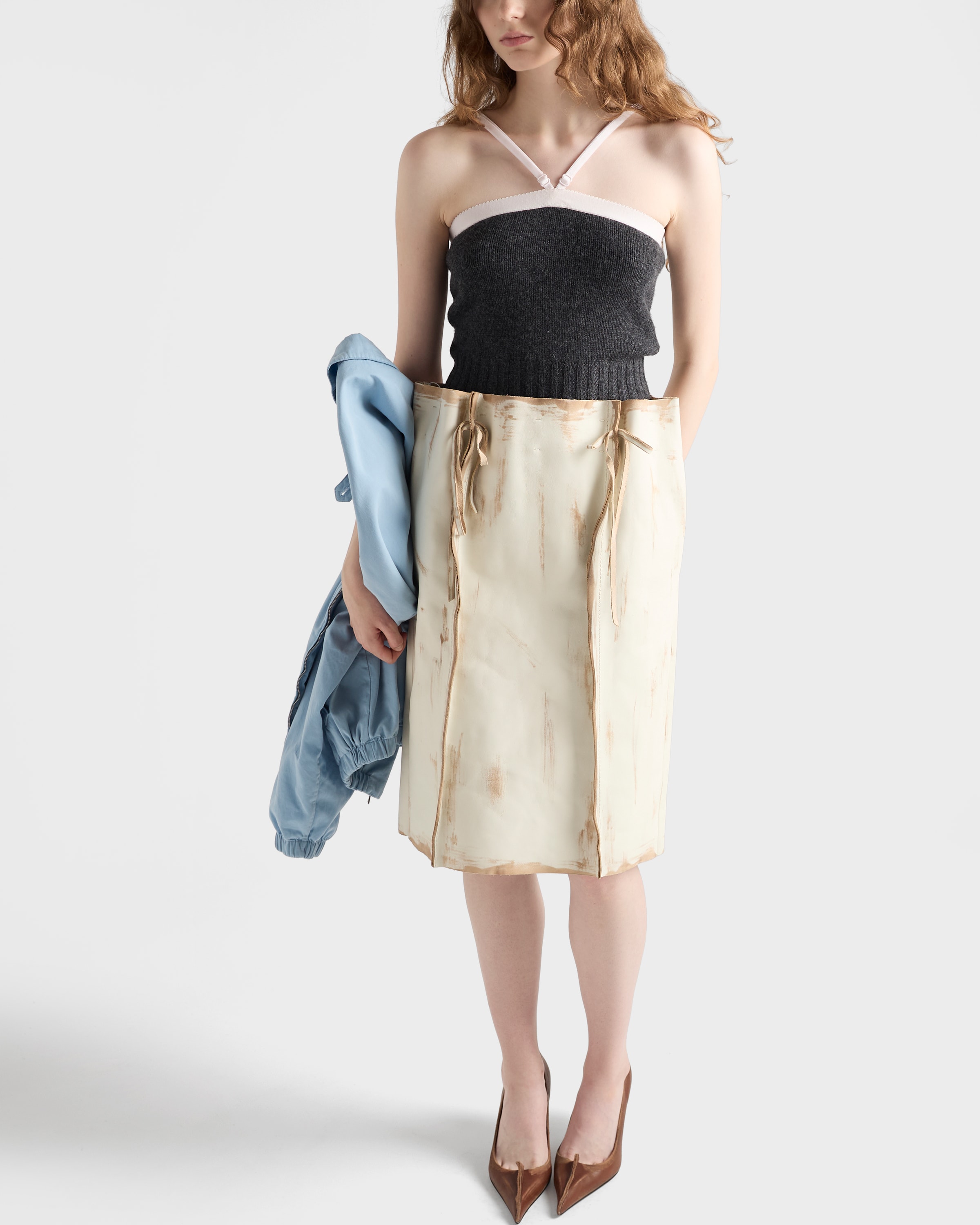 PRADA セミシアヘンシルミティスカト P192JGSOOO14XA F0002 White Leather skirt | PRADA