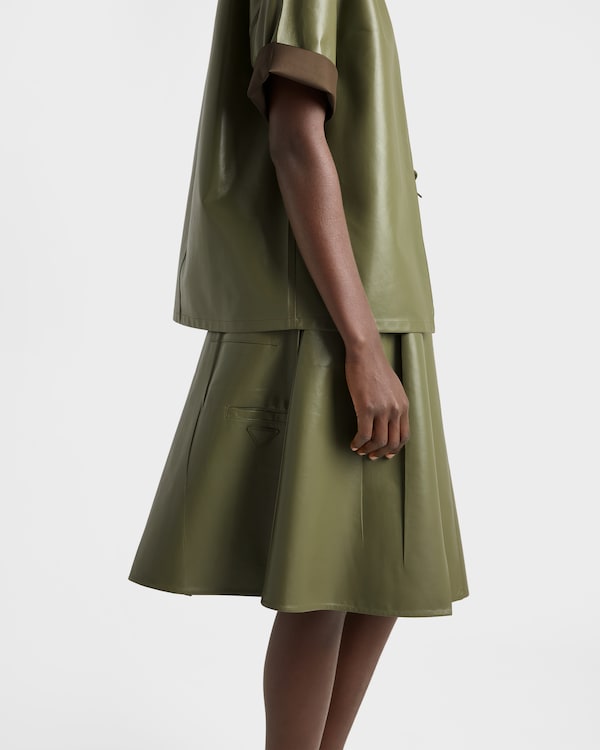 플리츠 나파 가죽 스커트 - 올리브 그린 플리츠 나파 가죽 스커트 - 올리브 그린