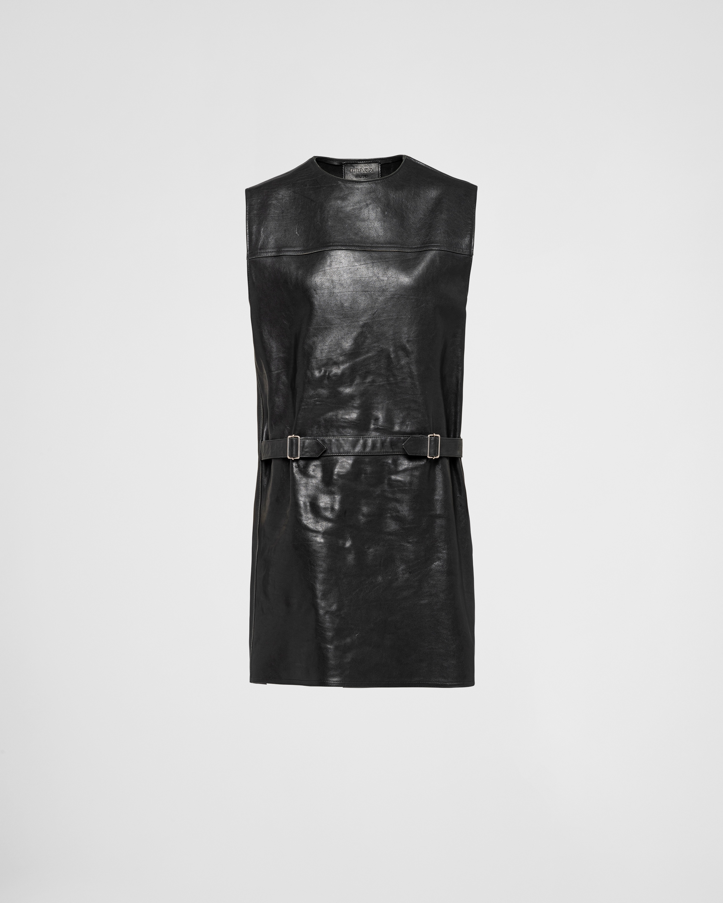 Prada Sleeveless Leather Mini Dress In Black