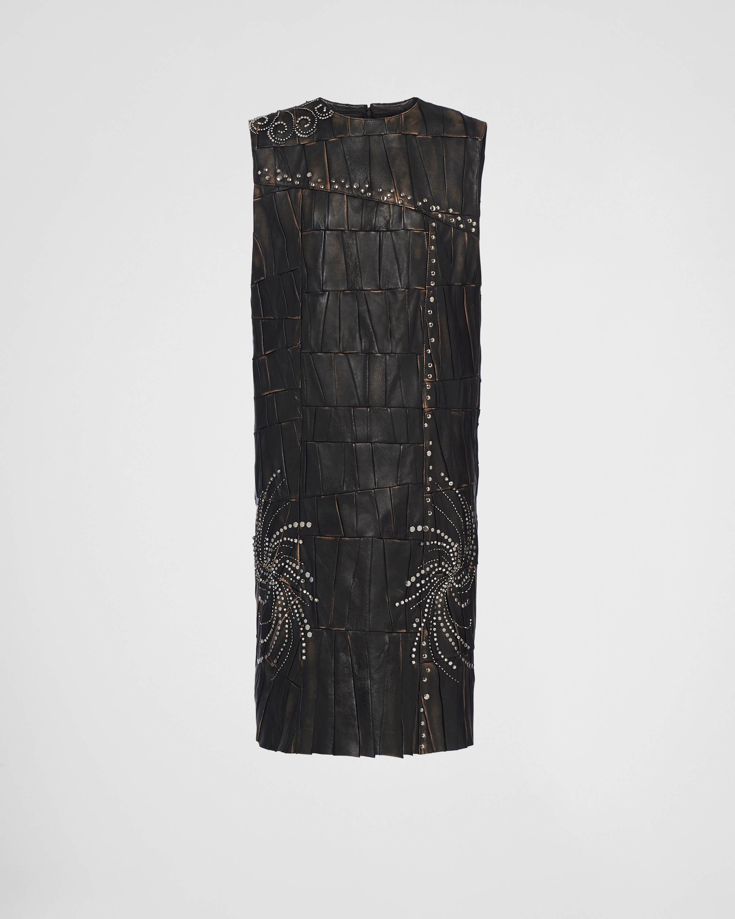 Prada Nappa Leather Patchwork Dress In Black