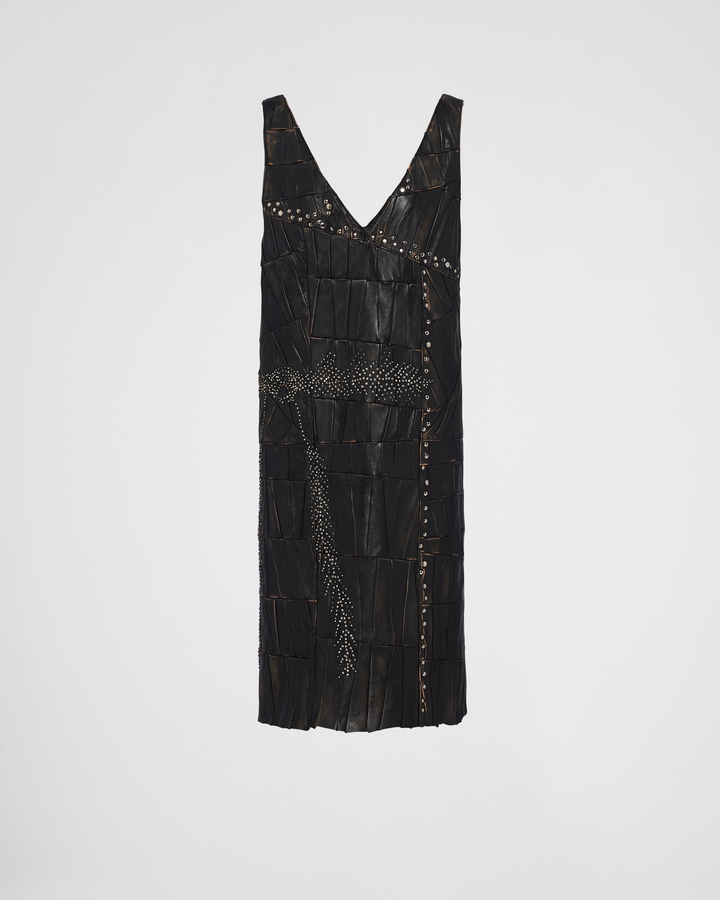 Prada Nappa Leather Patchwork Dress In Black | ModeSens