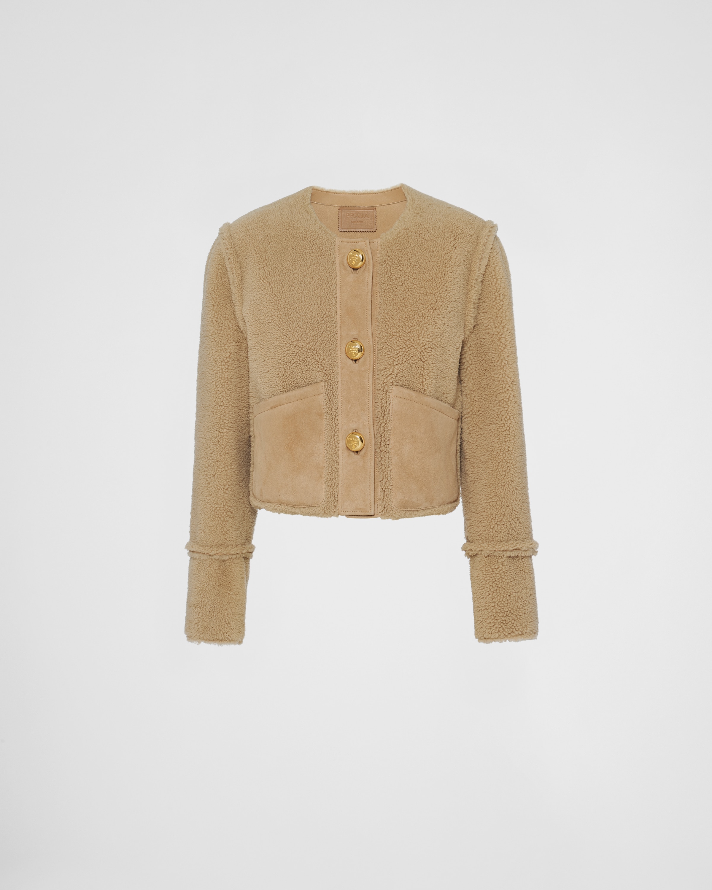 Prada Shearling Jacket In Camel Brown