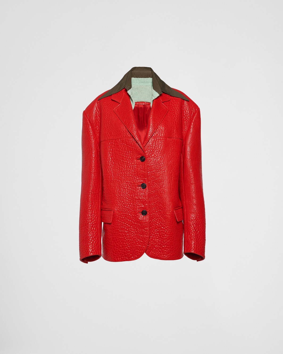 Red Singlebreasted Nappa Leather Jacket PRADA