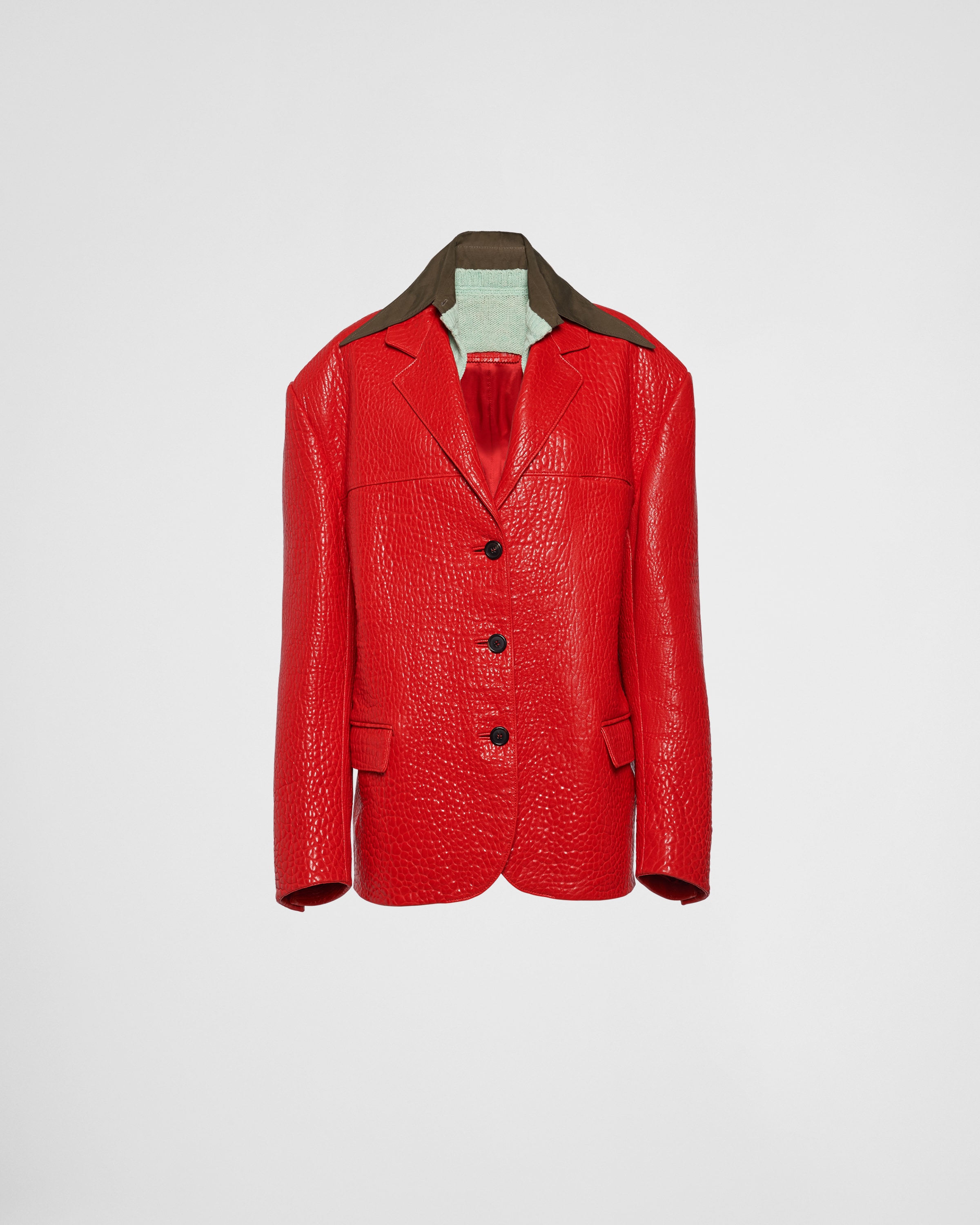 Prada Single-breasted Nappa Leather Jacket In Red