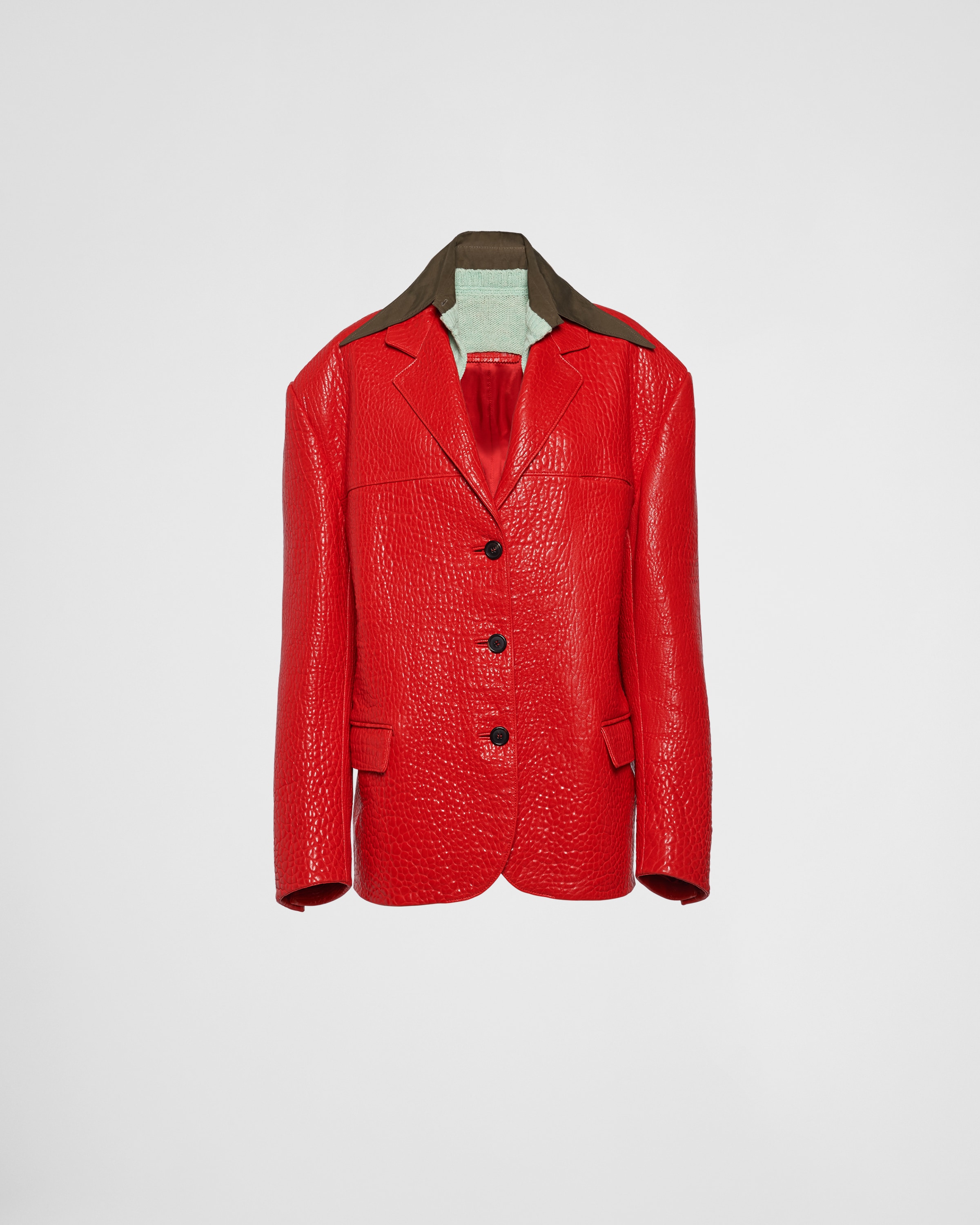 Shop Prada Single-breasted Nappa Leather Jacket In Red