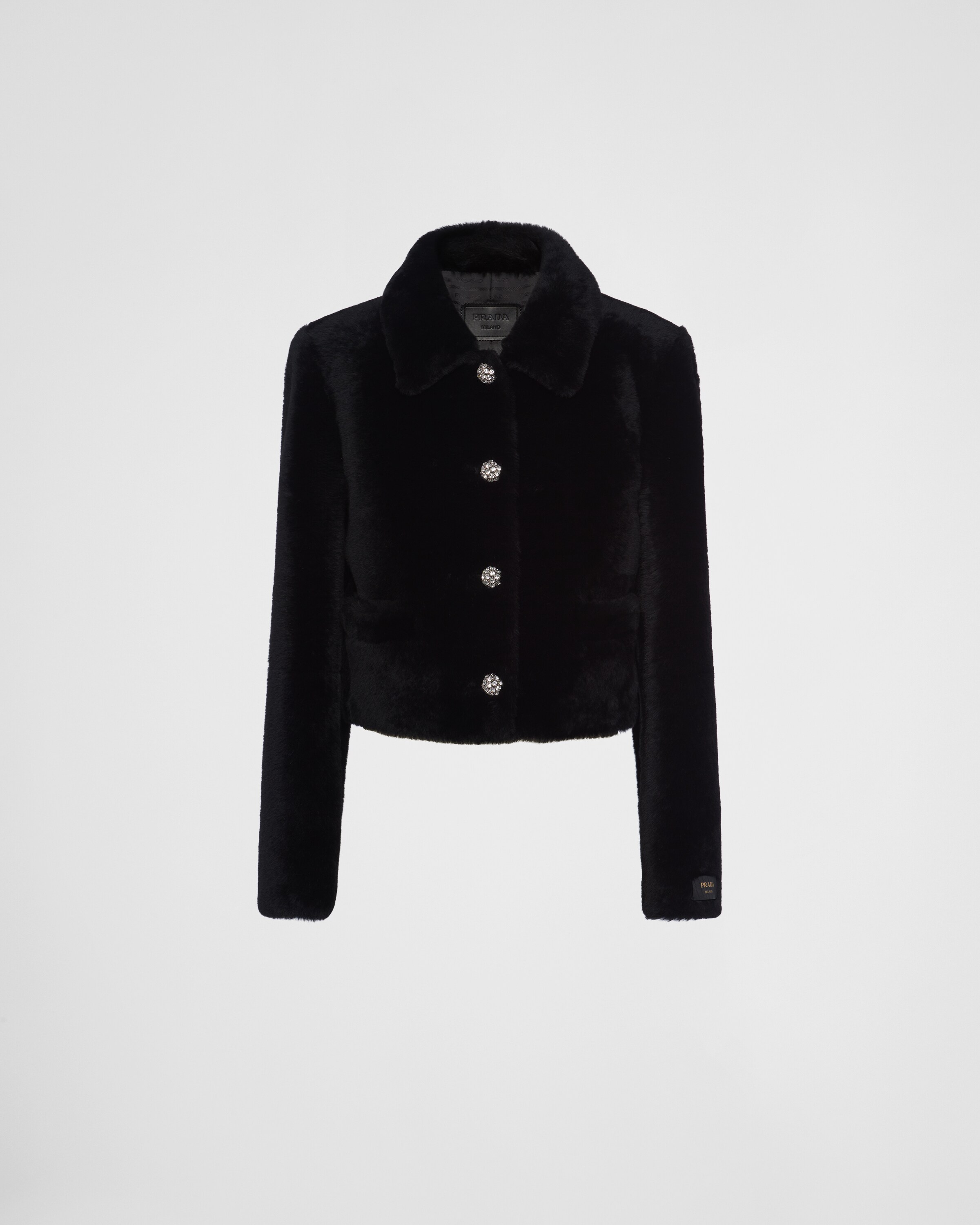 Prada Long-sleeved Button Leather Jacket In Black