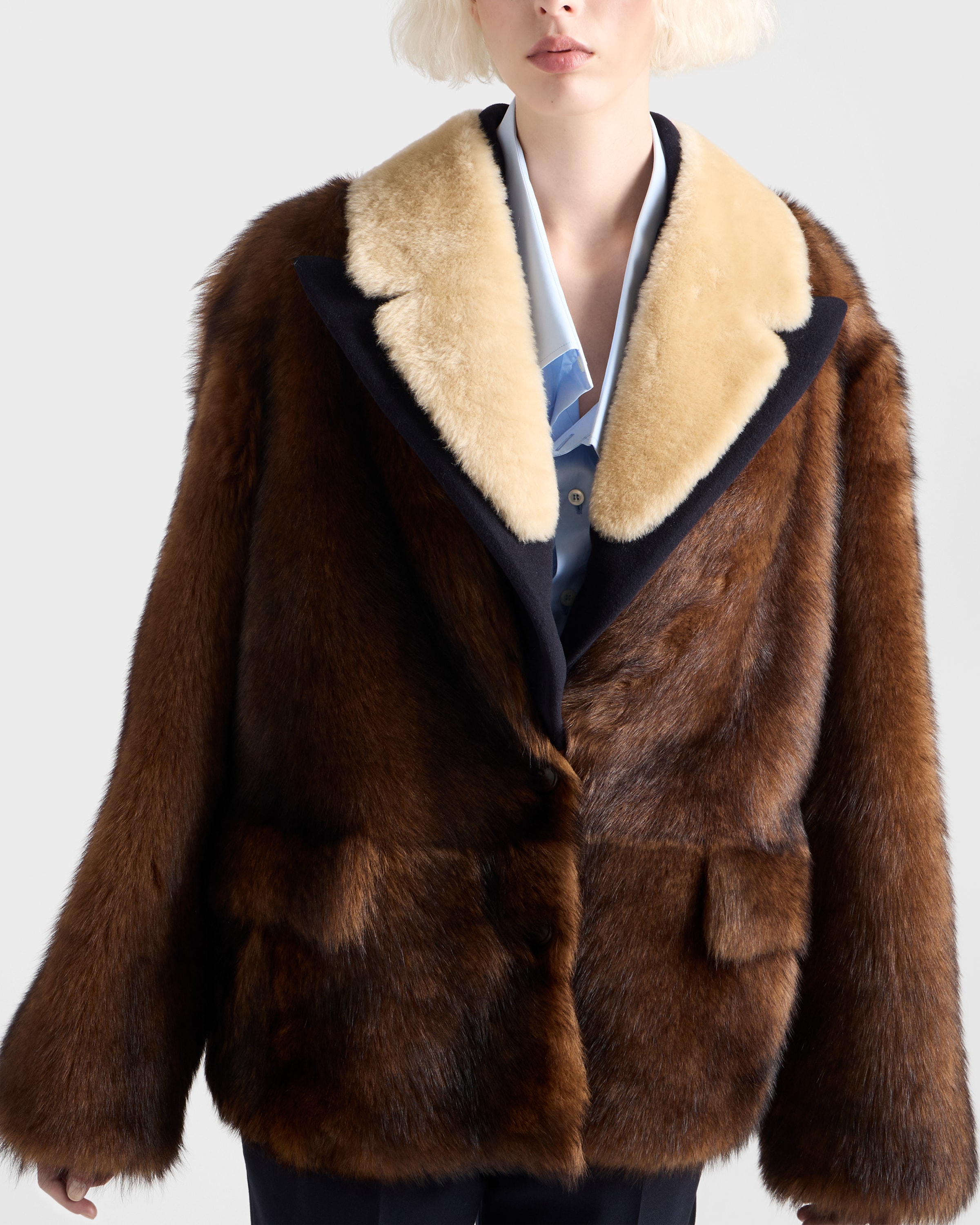 Prada Shearling Jacket In Brown