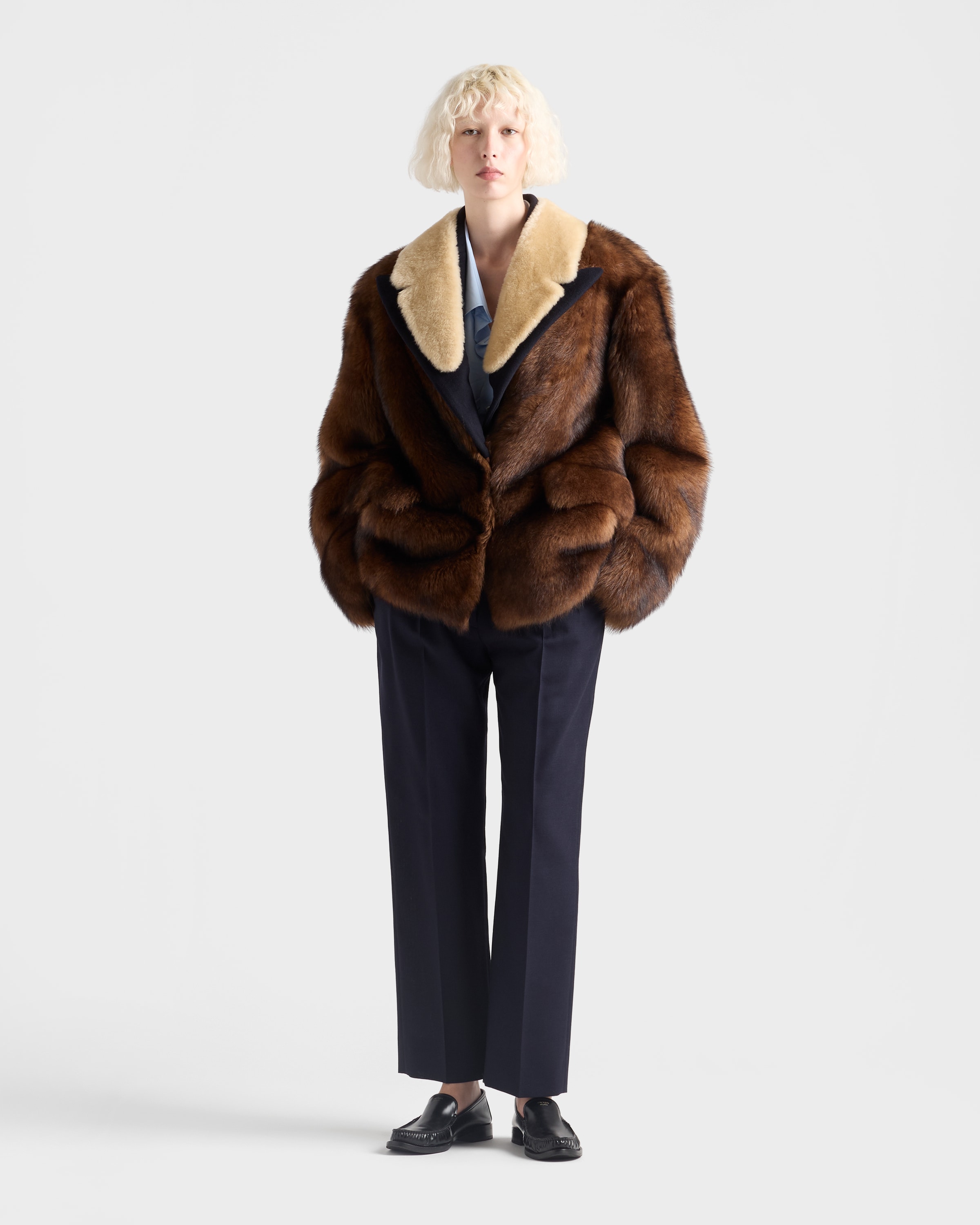 Prada Shearling Jacket In Brown