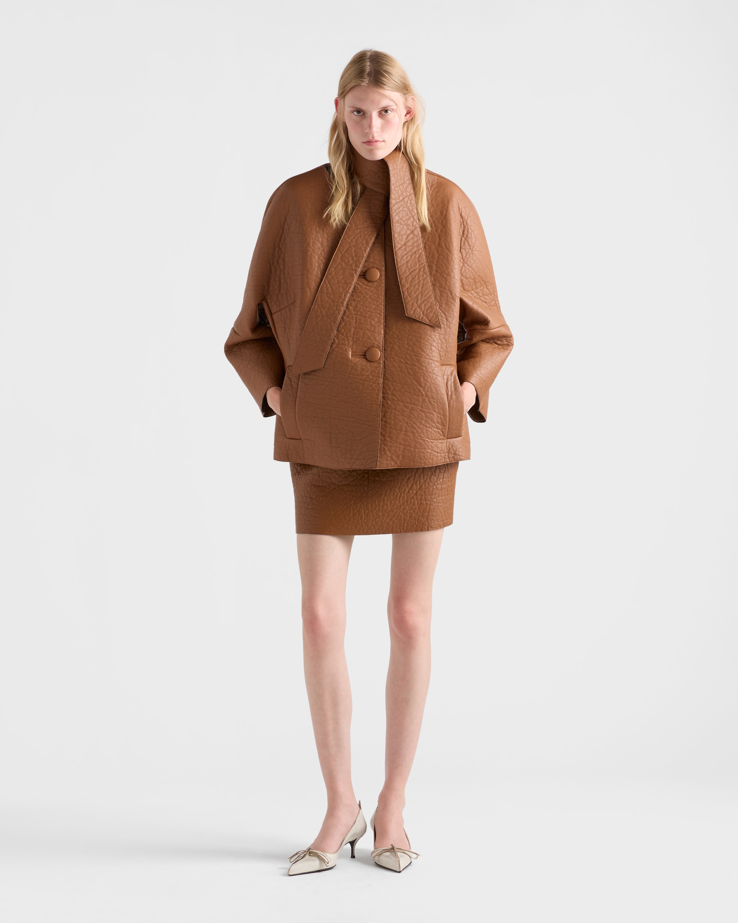 Nappa leather jacket with scarf