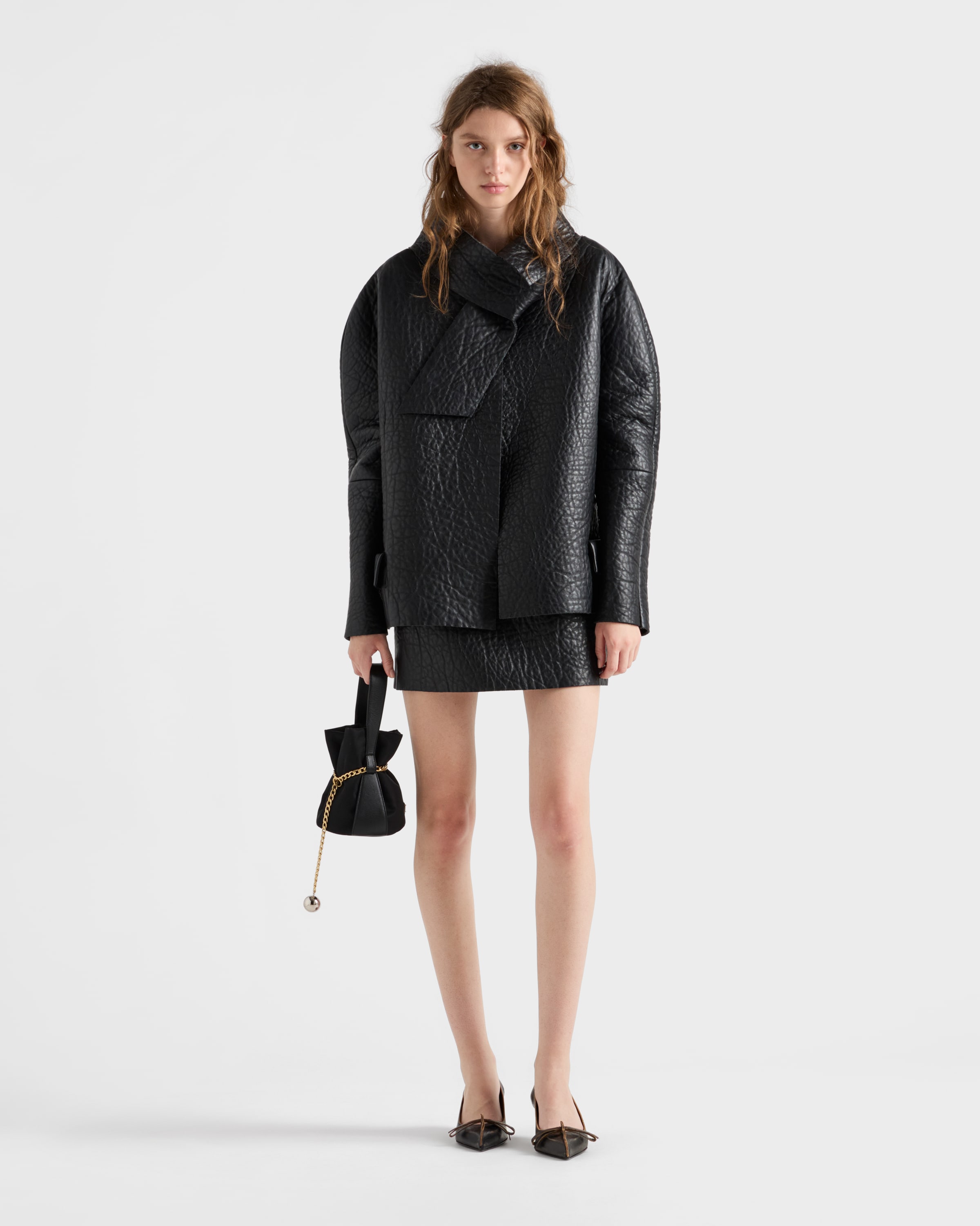 Prada Bonded Nappa Leather Jacket In Black