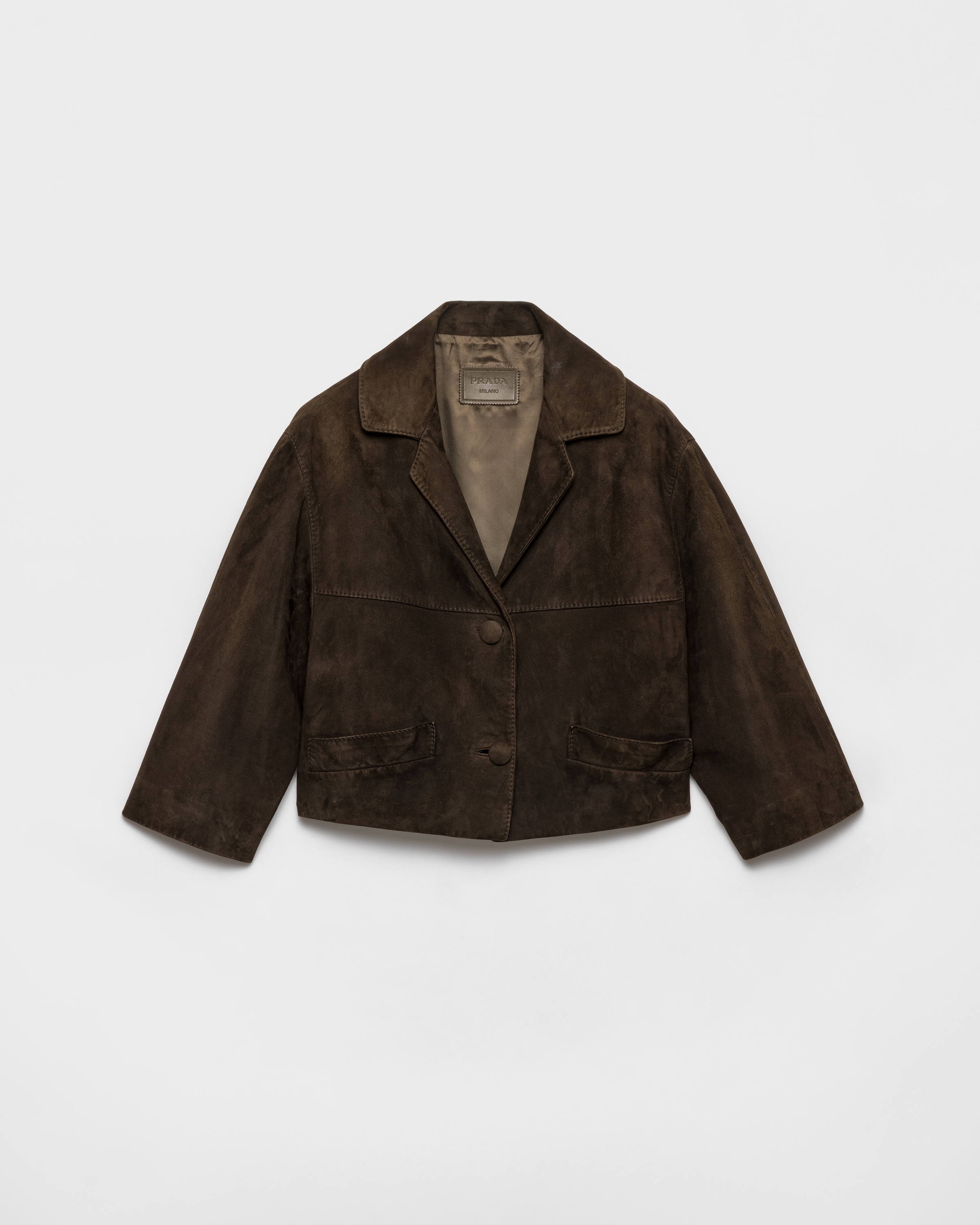 Prada Cropped Suede Jacket, Woman, Selva Green, Size 40