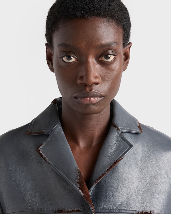 Veste en cuir souple et veau velours - Gris Anthracite Veste en cuir souple et veau velours - Gris Anthracite