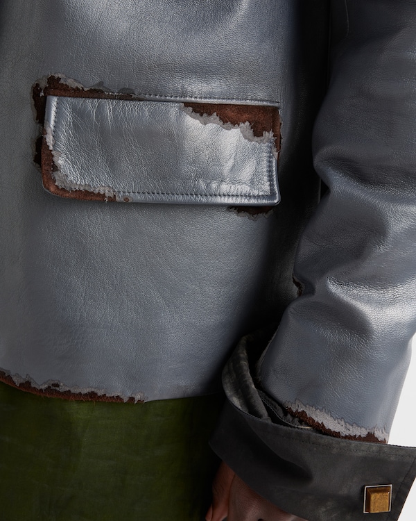 Veste en cuir souple et veau velours - Gris Anthracite Veste en cuir souple et veau velours - Gris Anthracite