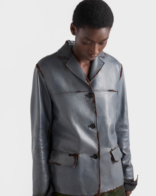 Veste en cuir souple et veau velours - Gris Anthracite Veste en cuir souple et veau velours - Gris Anthracite
