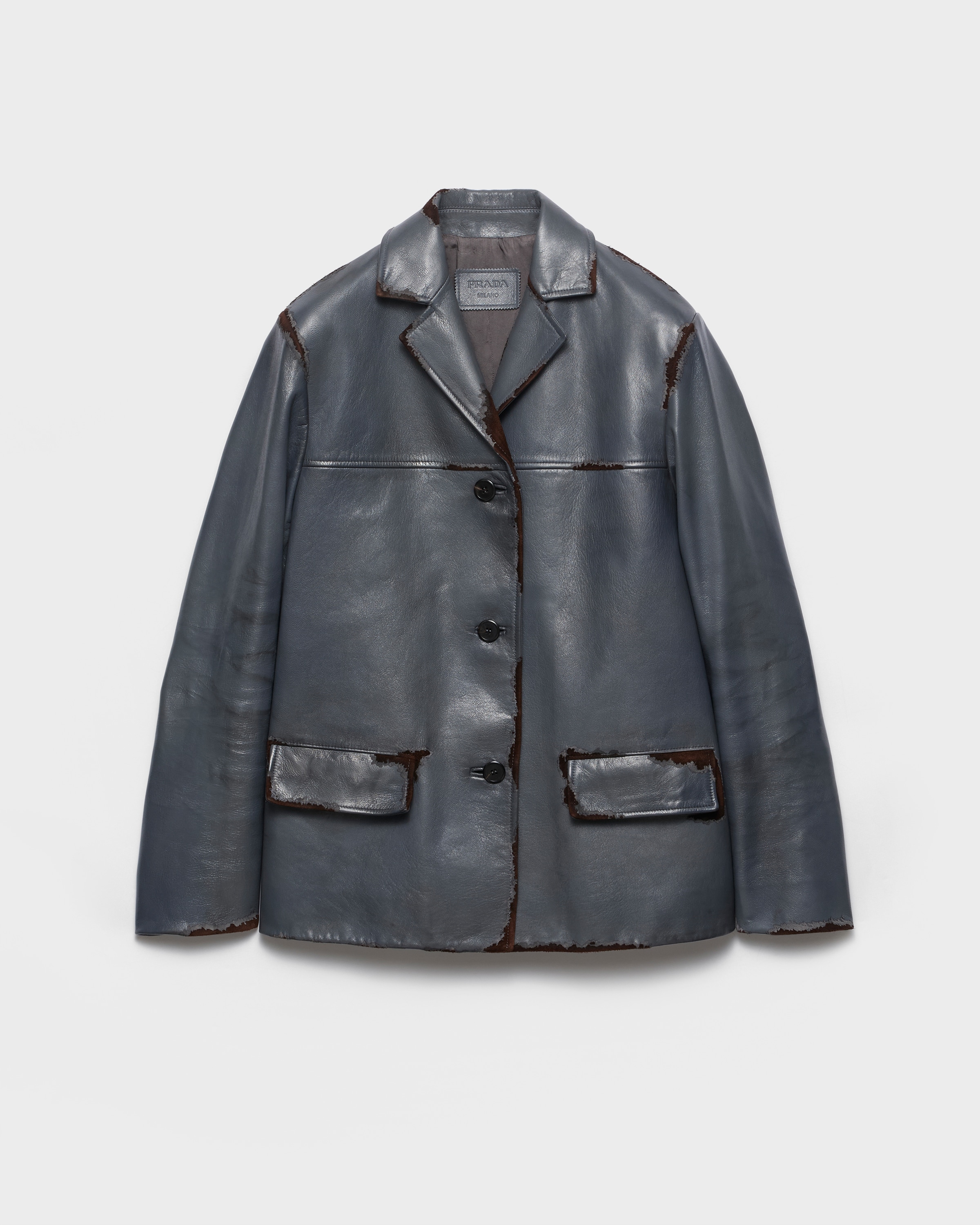 Anthracite Gray Smooth Leather And Suede Jacket | PRADA - United