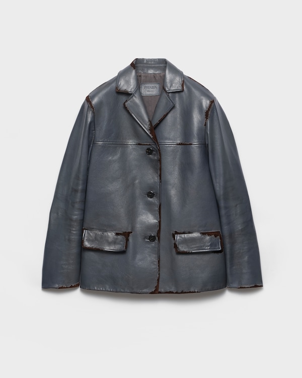 Veste en cuir souple et veau velours - Gris Anthracite Veste en cuir souple et veau velours - Gris Anthracite