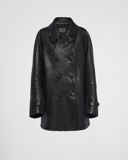 Prada Double-breasted leather caban jacket 1