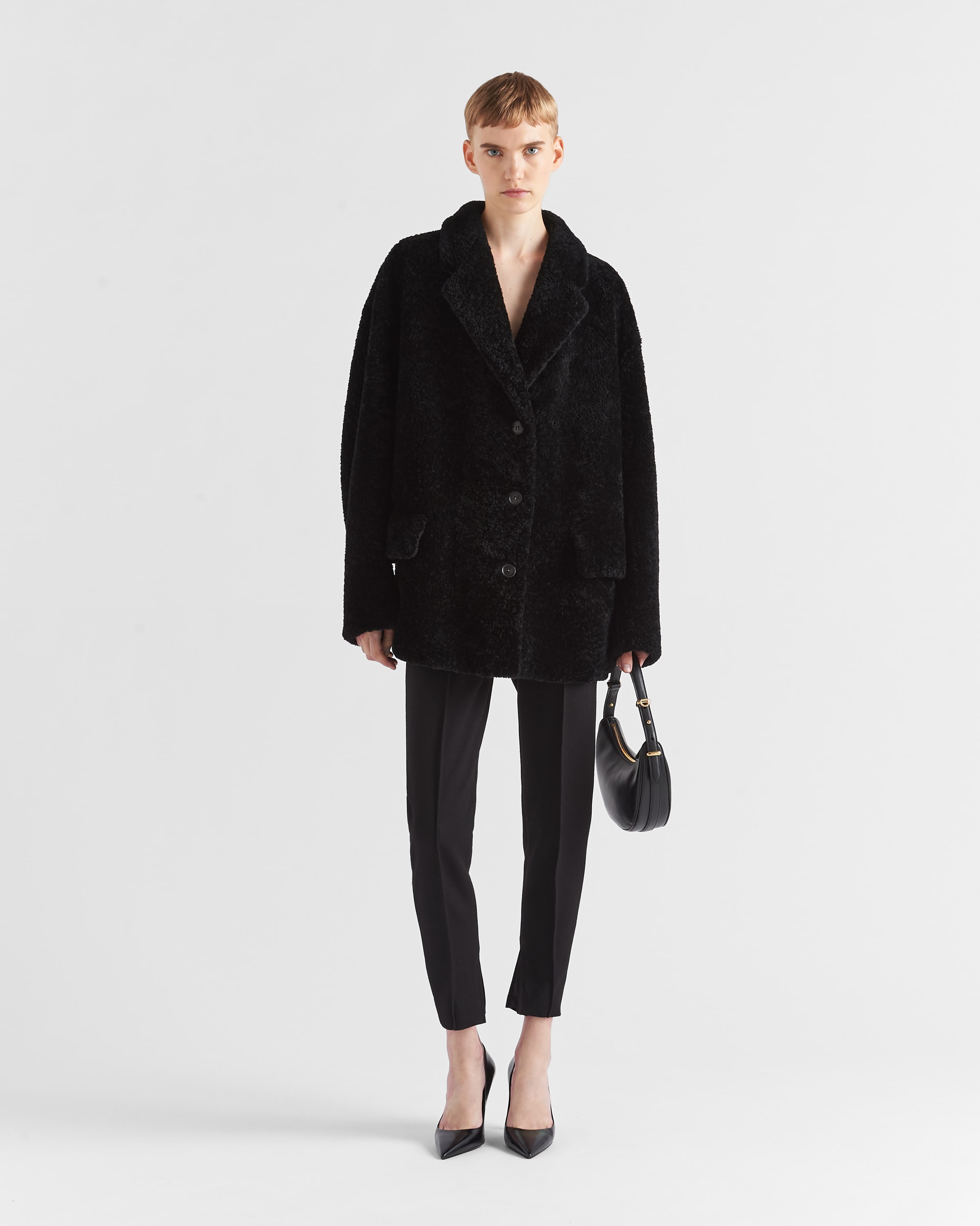 Black Shearling Caban Jacket | PRADA