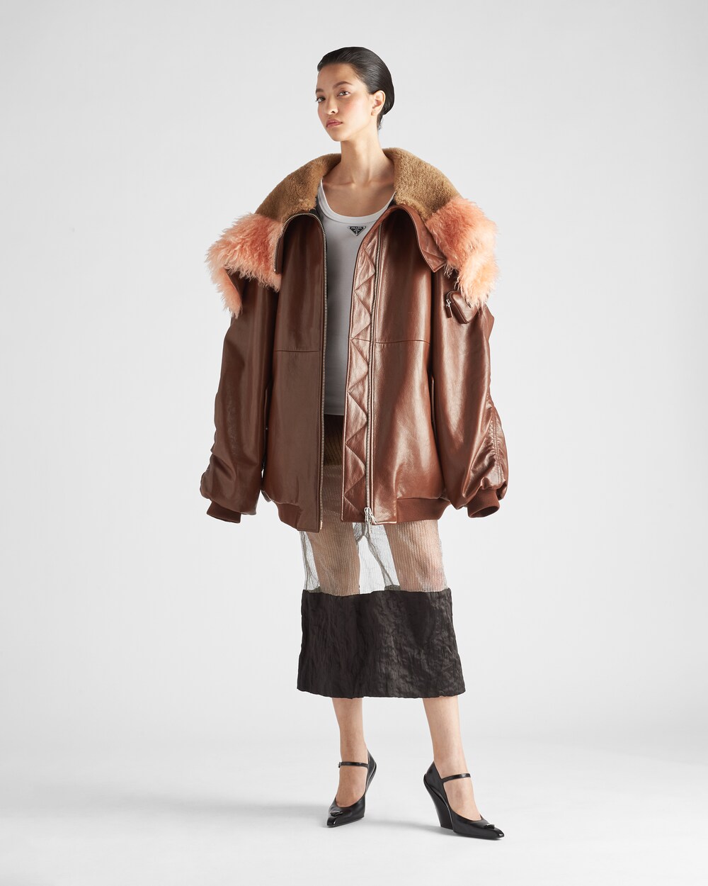 Tobacco Leather jacket | Prada