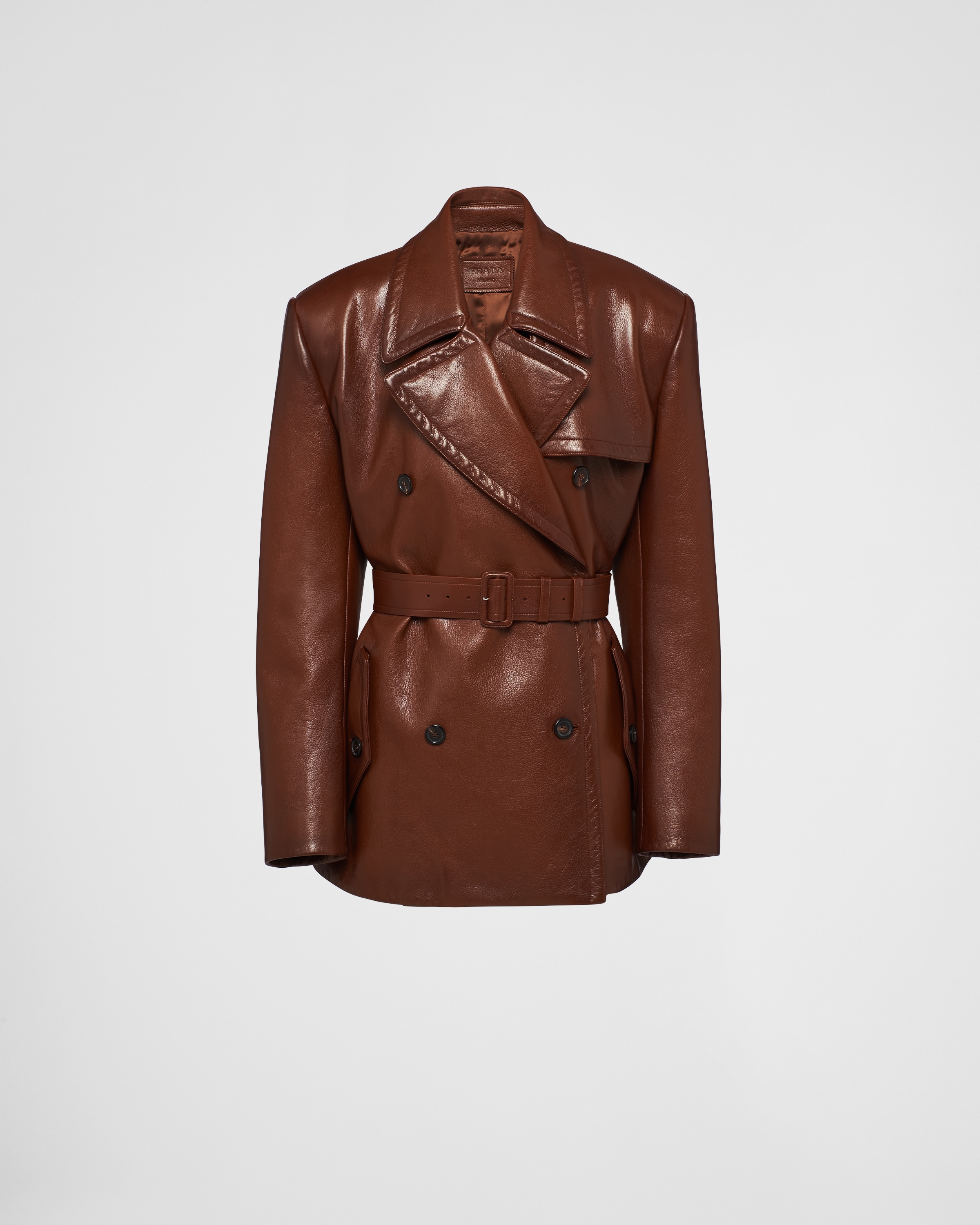 Leather double online breasted coat