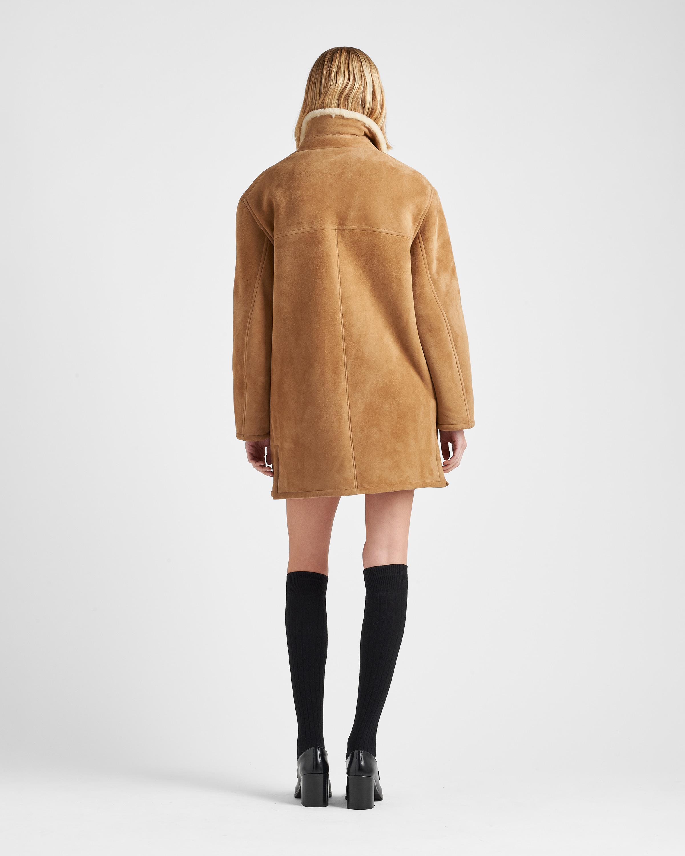 Camel natural Shearling Coat PRADA