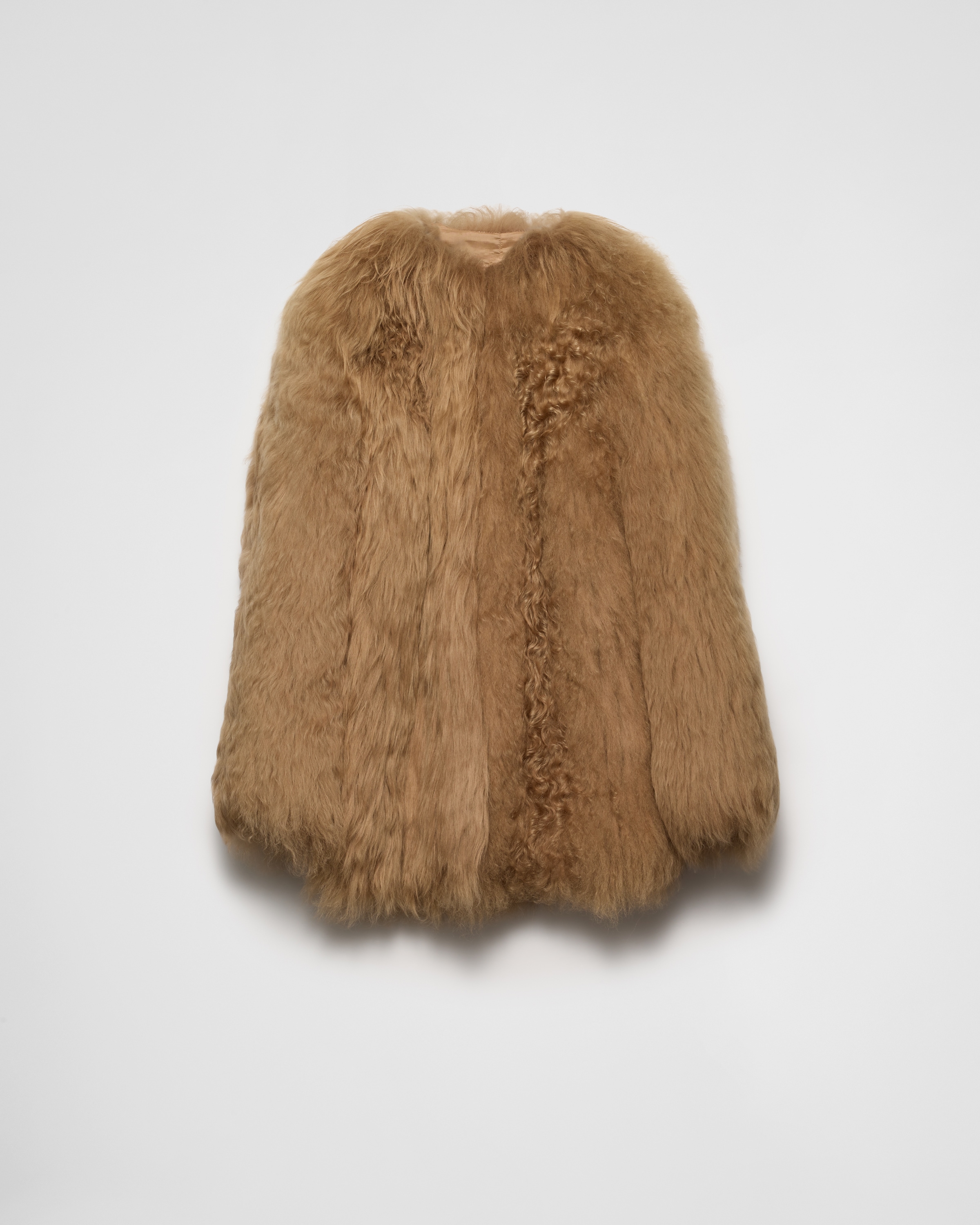 Prada Shearling Jacket In Camel Brown