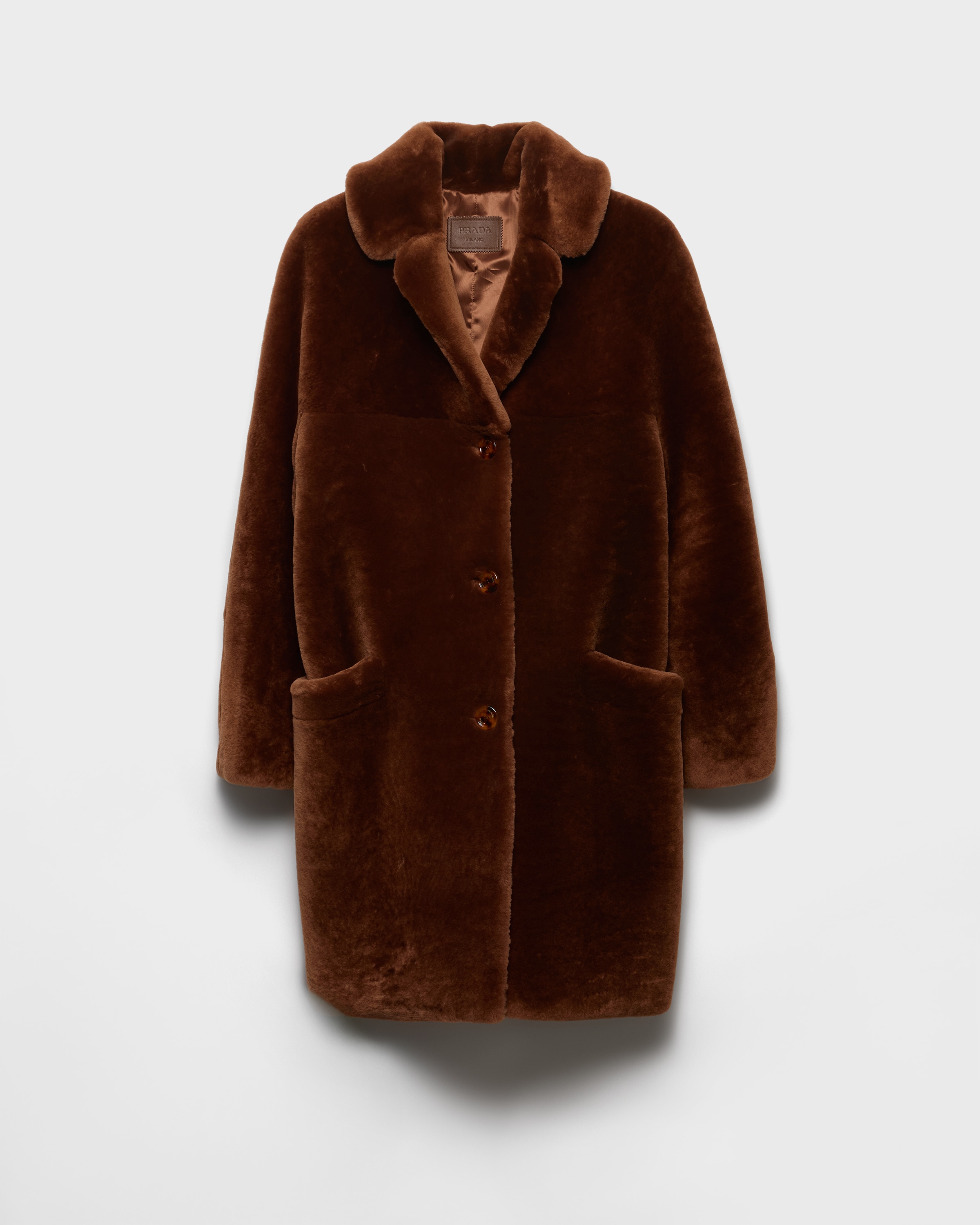 Prada Shearling Coat In Brown